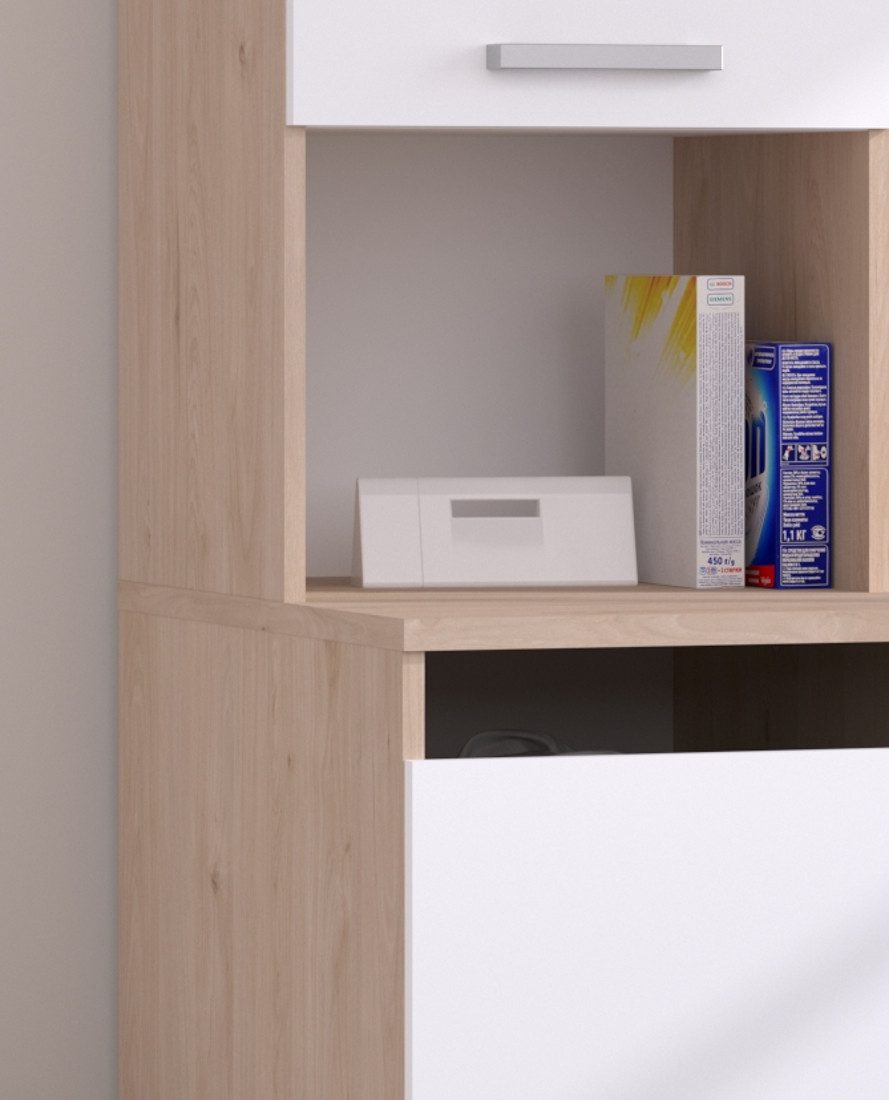 Parisot Waschmaschinenumbauschrank Laundry (Set mit Hochschrank, in weiß und Eiche, Breite 111 cm) mit viel Stauraum – Bild 4 von 5