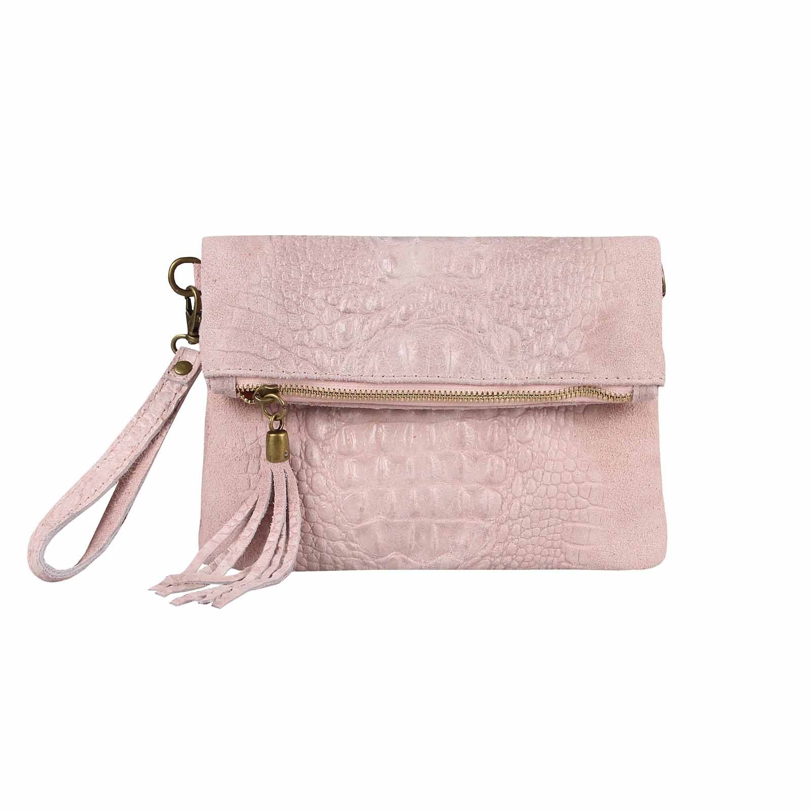 ITALYSHOP24 Schultertasche Made in Italy Damen Leder Tasche CrossOver, mit Kroko Prägung, als Clutch,Umhängetasche tragbar