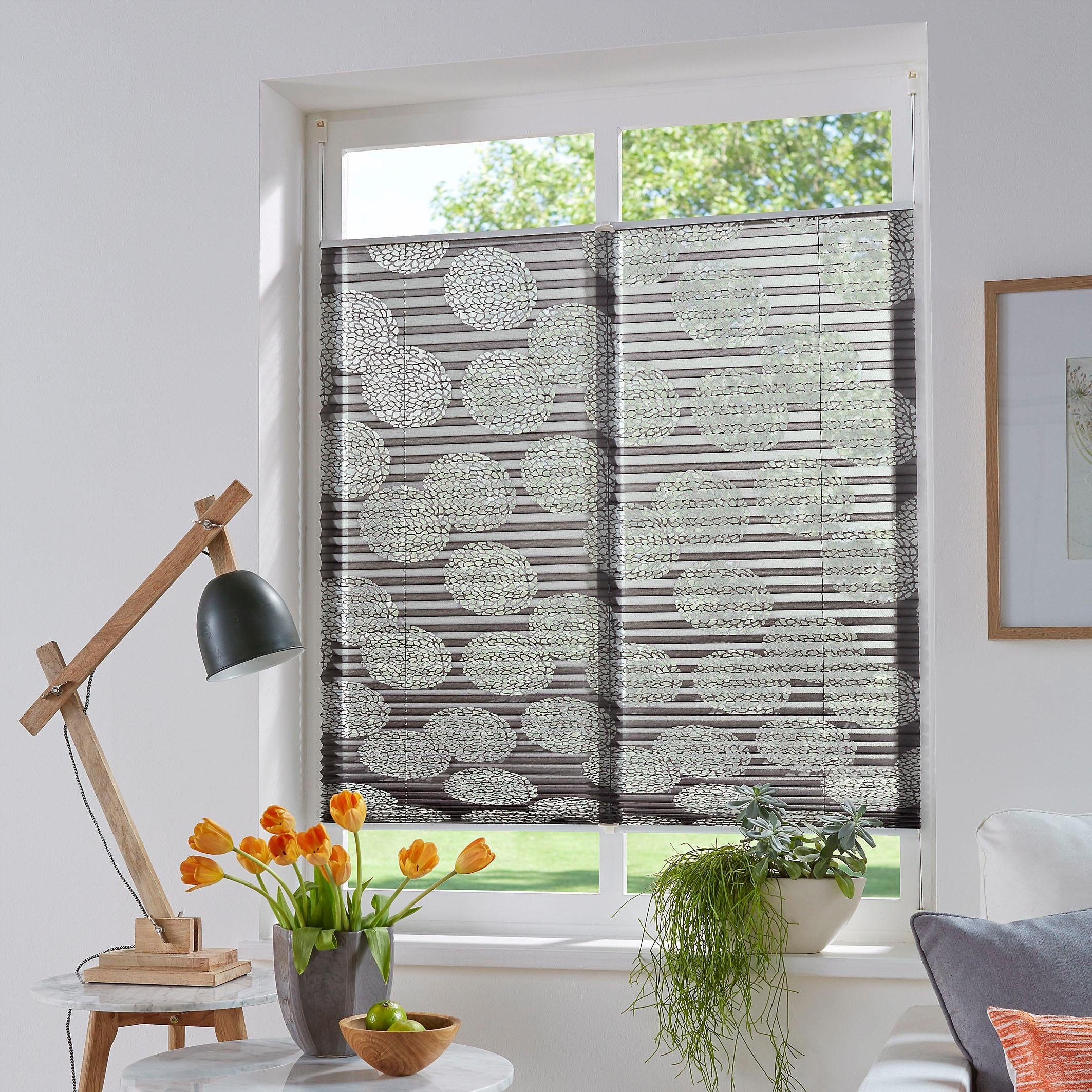 OTTO home Plissee BELUM, Lichtschutz, ohne Bohren, verspannt, Klemmfix, im Fixmaß, Ausbrenner, Kreise, Blumen, Klemmträger, Für Fenster & Tür
