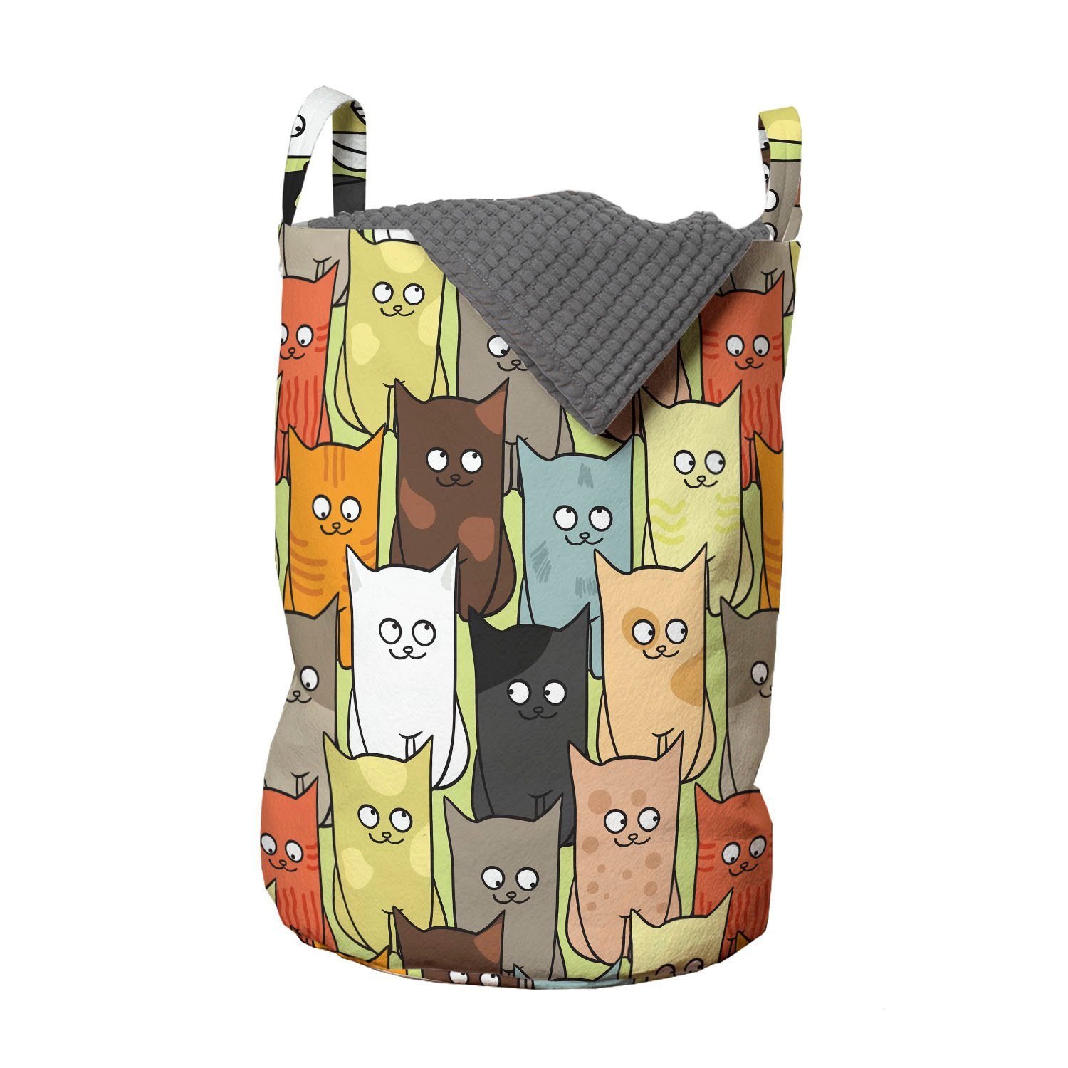 Abakuhaus Wäschesäckchen Wäschekorb mit Griffen Kordelzugverschluss für Waschsalons, Katzen Lustige farbige Cartoon