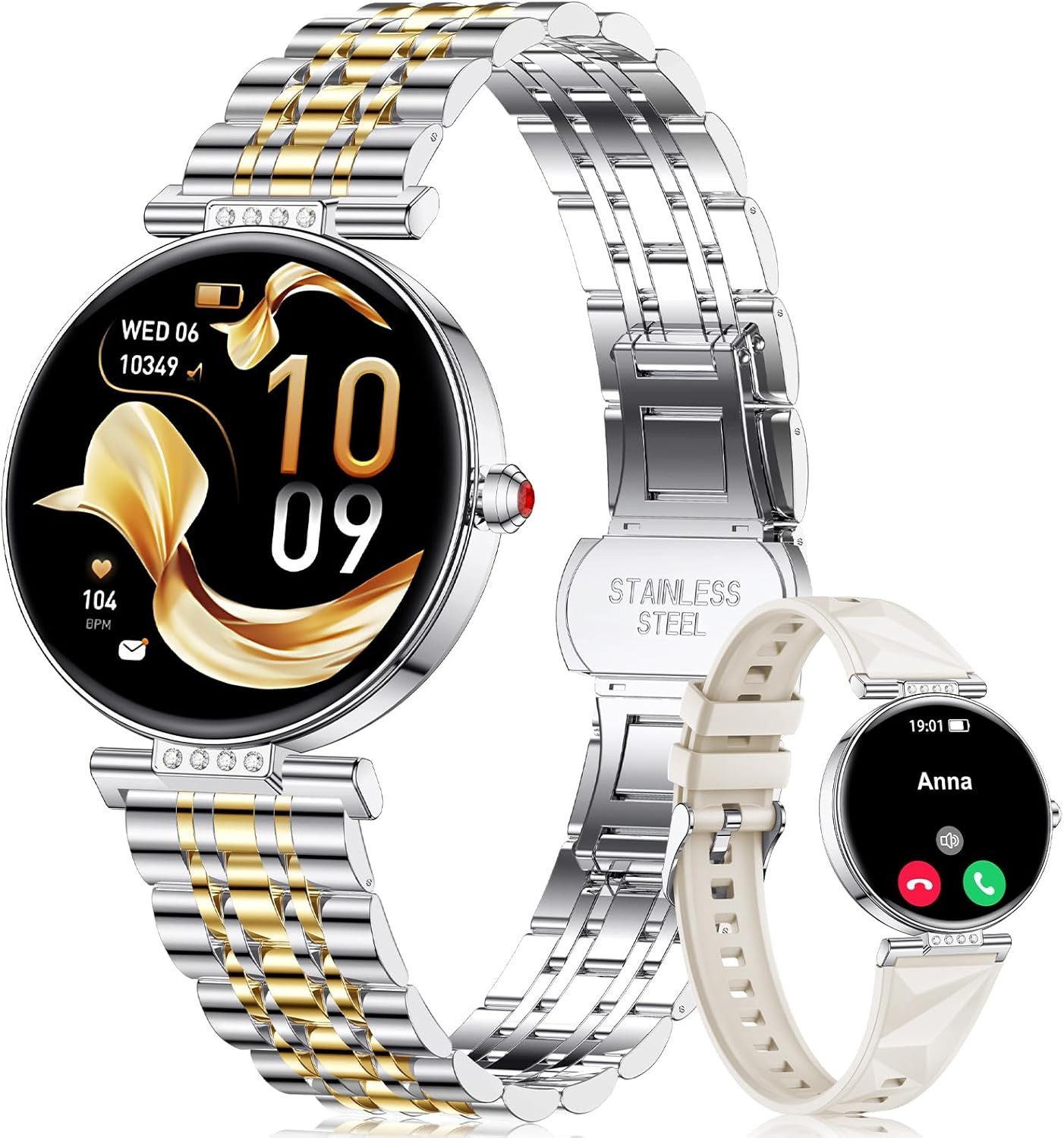 CIVO i226 Smartwatch (2,9 cm, android ios), Damen Smartwatch mit 1.19" AMOLED Display, 2 Armbändern