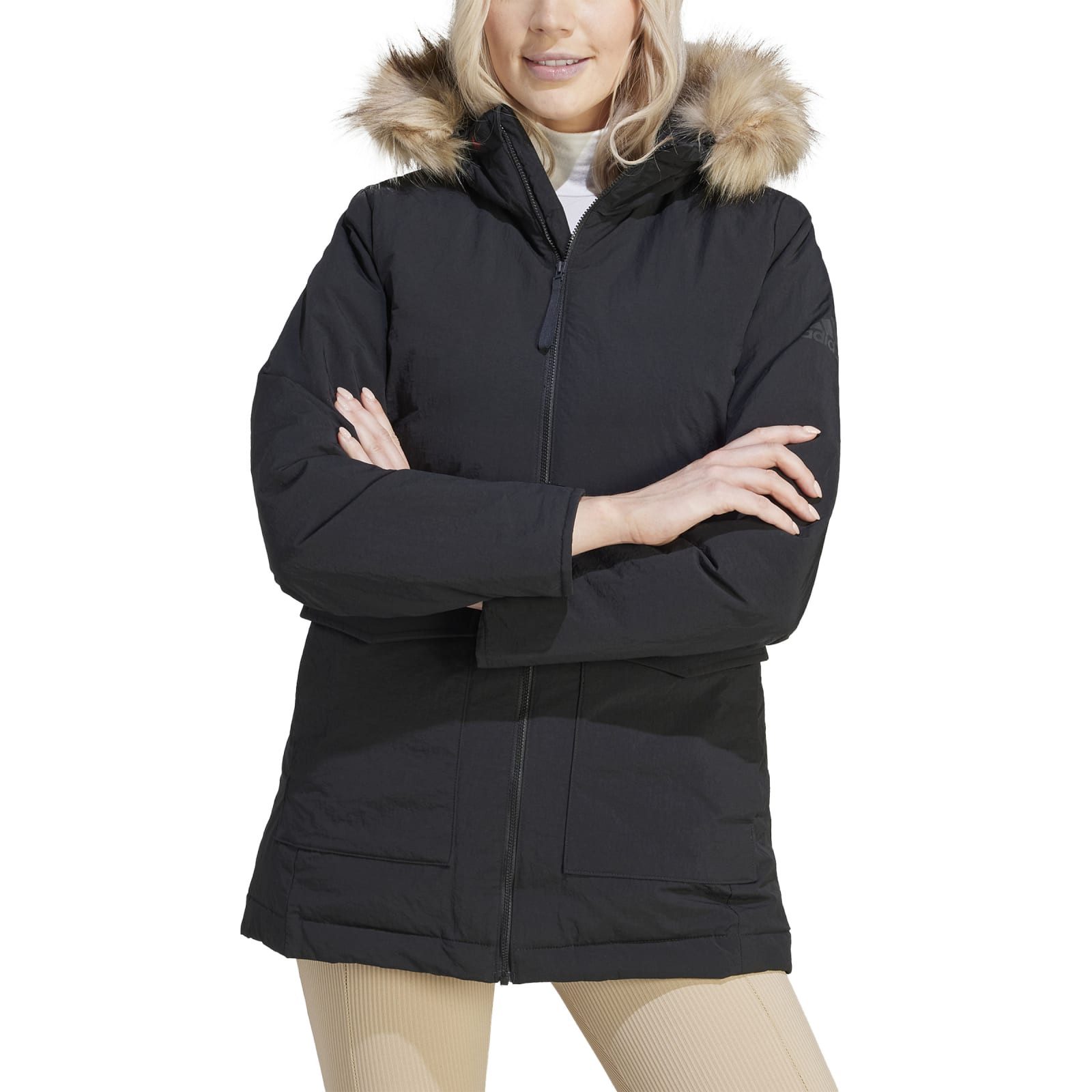 adidas Performance Wintermantel Hooded Fur Parka (wasserabweisend) schwarz Damen – Bild 3 von 5