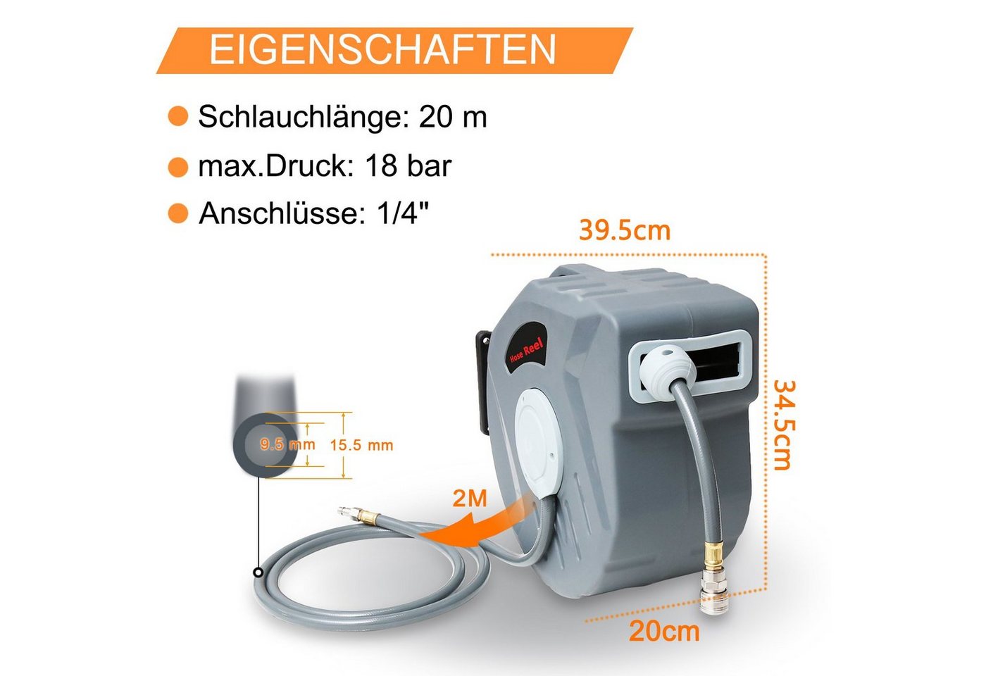 Thumbnail - Clanmacy Schlauchtrommel Schlauchbox Druckluftschlauch Aufroller Automatik 20 - 30m, (Schlauchtrommel, Druckluftschlauch...