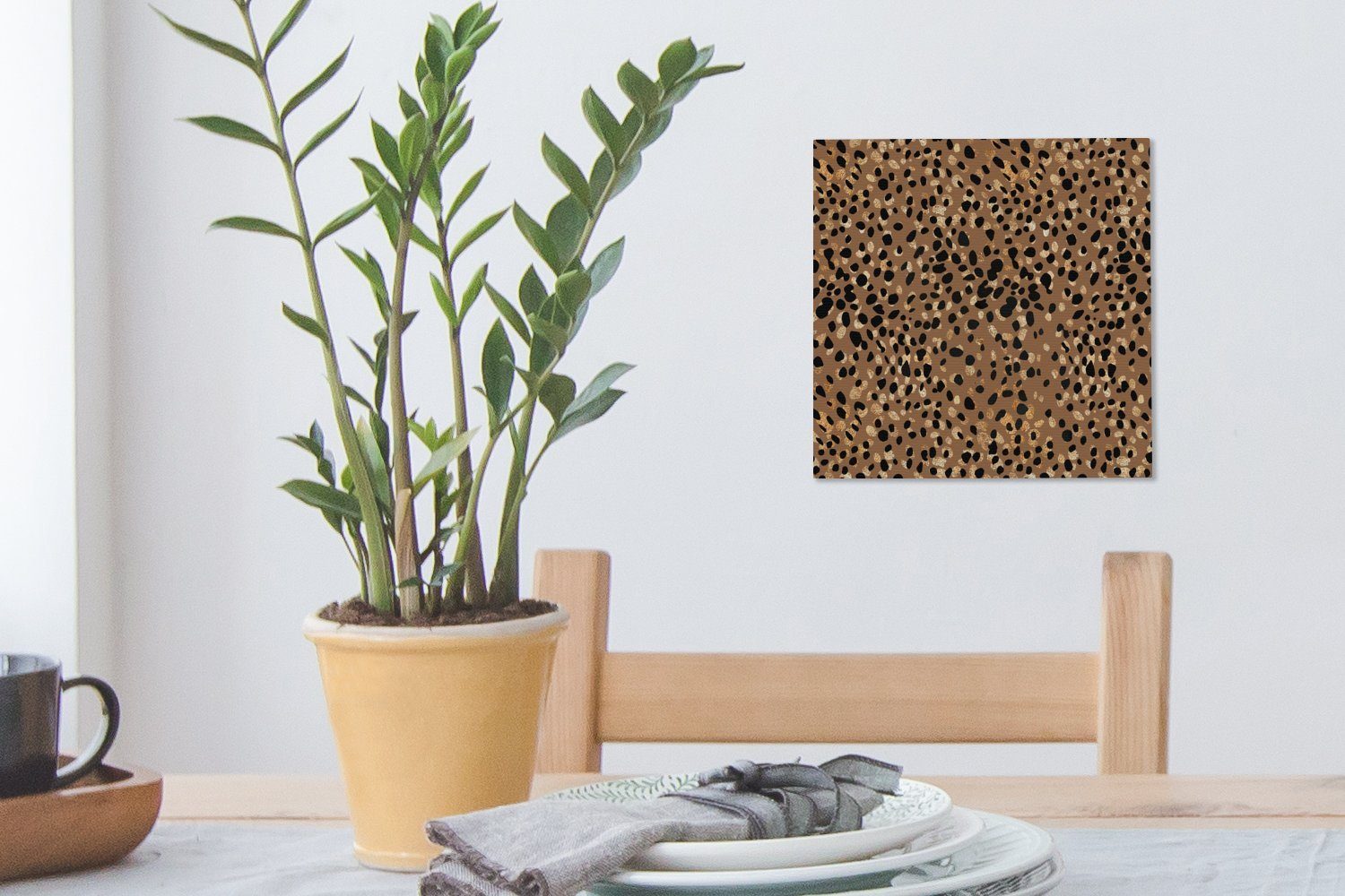 Wohnzimmer - OneMillionCanvasses® für Leinwandbild Leopard (1 Gold, Schlafzimmer Leinwand Tiermuster Bilder - St),