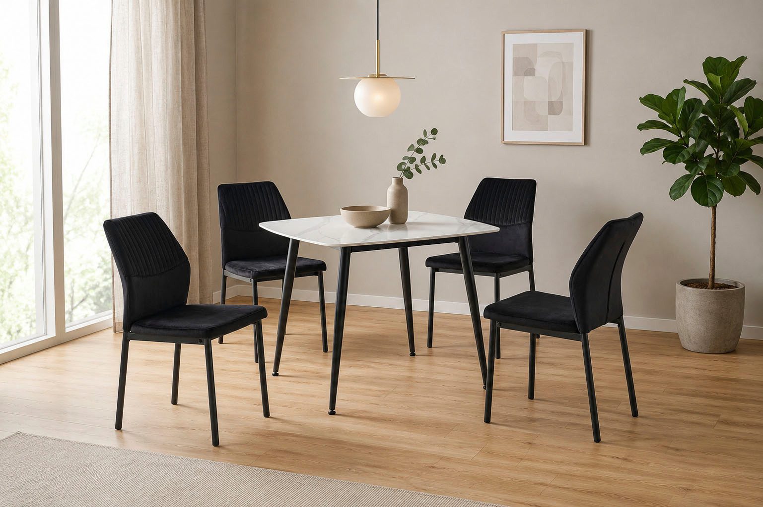 OTTO home Essgruppe Nora, Set, 5-tlg, (Set, 5-tlg., 4 Stühle + 1 Esstisch), mit 4 bequemen Stühlen, Esstisch aus gesintertem Stein in Keramikoptik