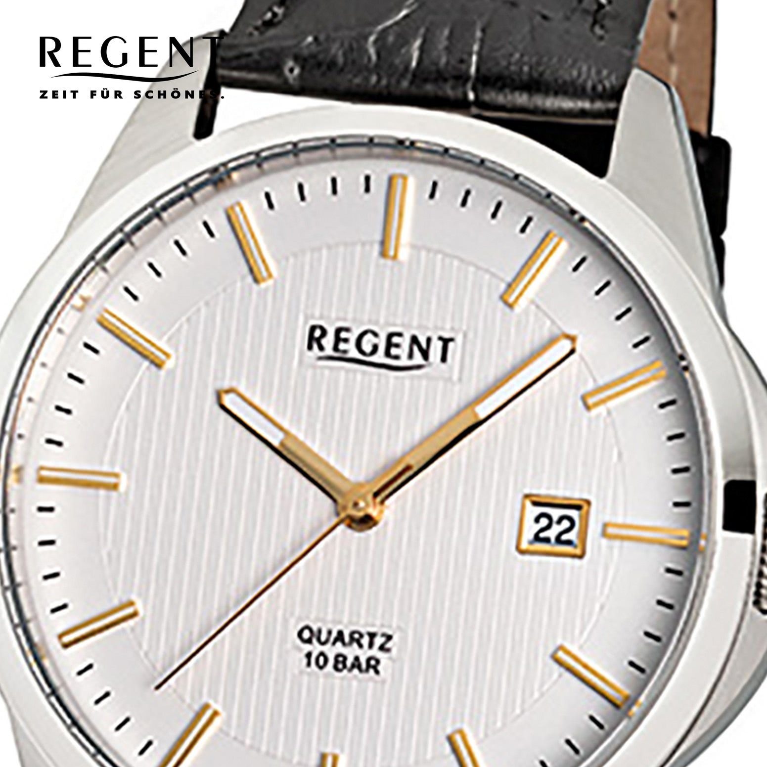 39mm), Regent rund, Lederarmband (ca. Analog, mittel schwarz Armbanduhr Herren Quarzuhr Herren-Armbanduhr Regent