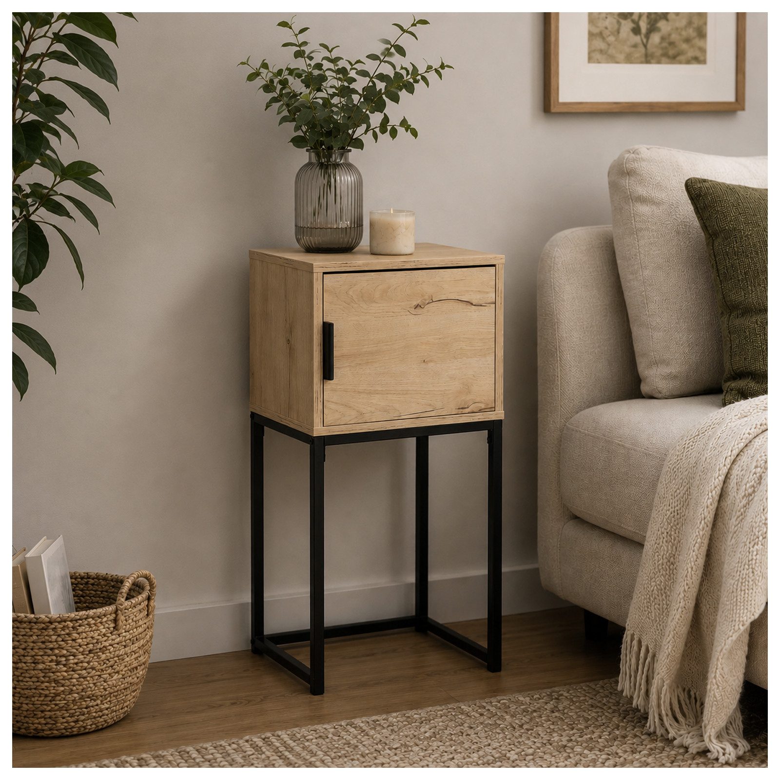 HTI-Living Beistelltisch Konsolentisch Cedrik 40 cm mit Tür Artisaneiche-Schwarz (Stück, 1-St., 1 Konsolentisch)