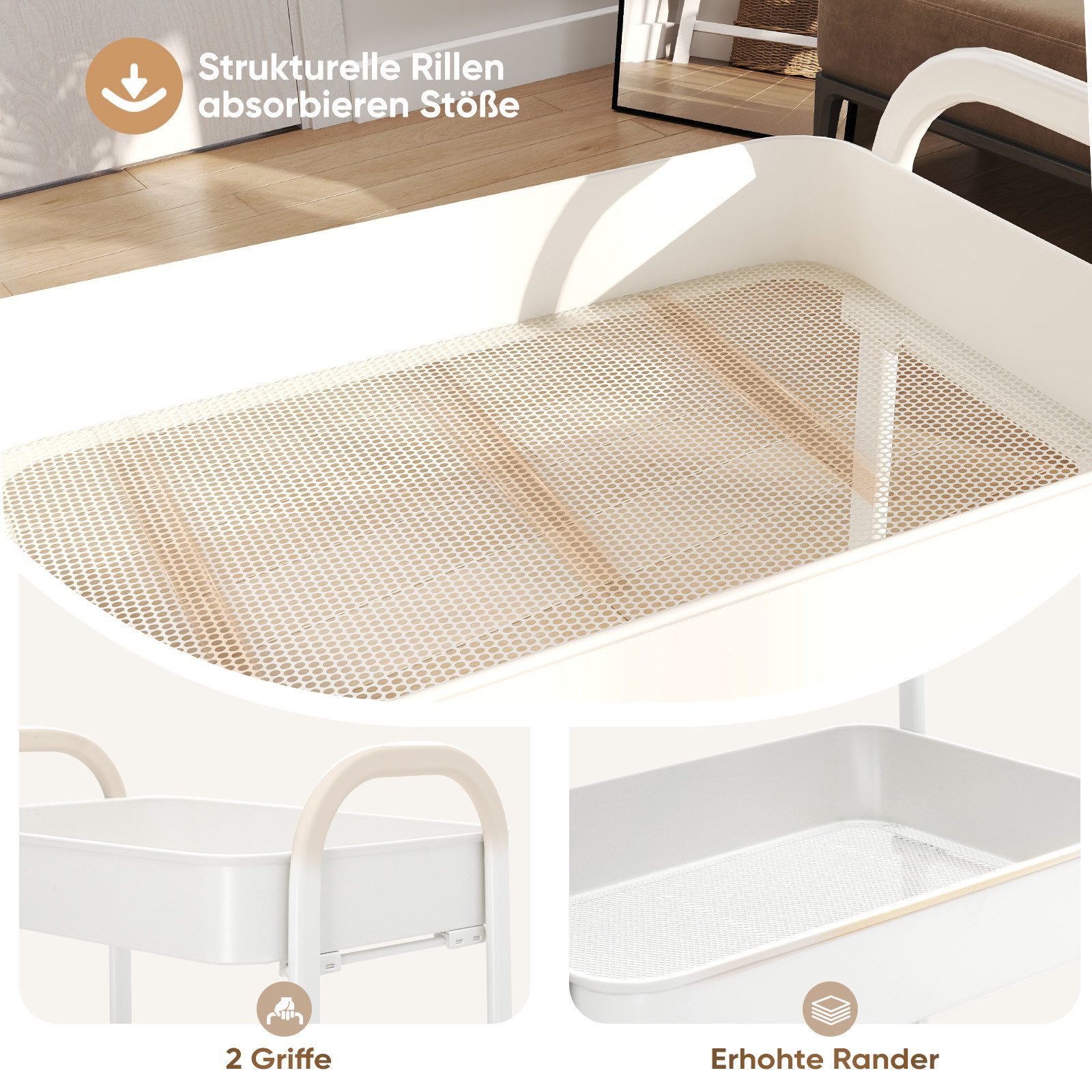 Sekey Küchenwagen Servierwagen mit Rollen Beistellwagen mit 3 Ablageebenen aus Metall, Innovatives Klick-Design für schnelle Montage ohne Schrauben – Bild 4 von 5