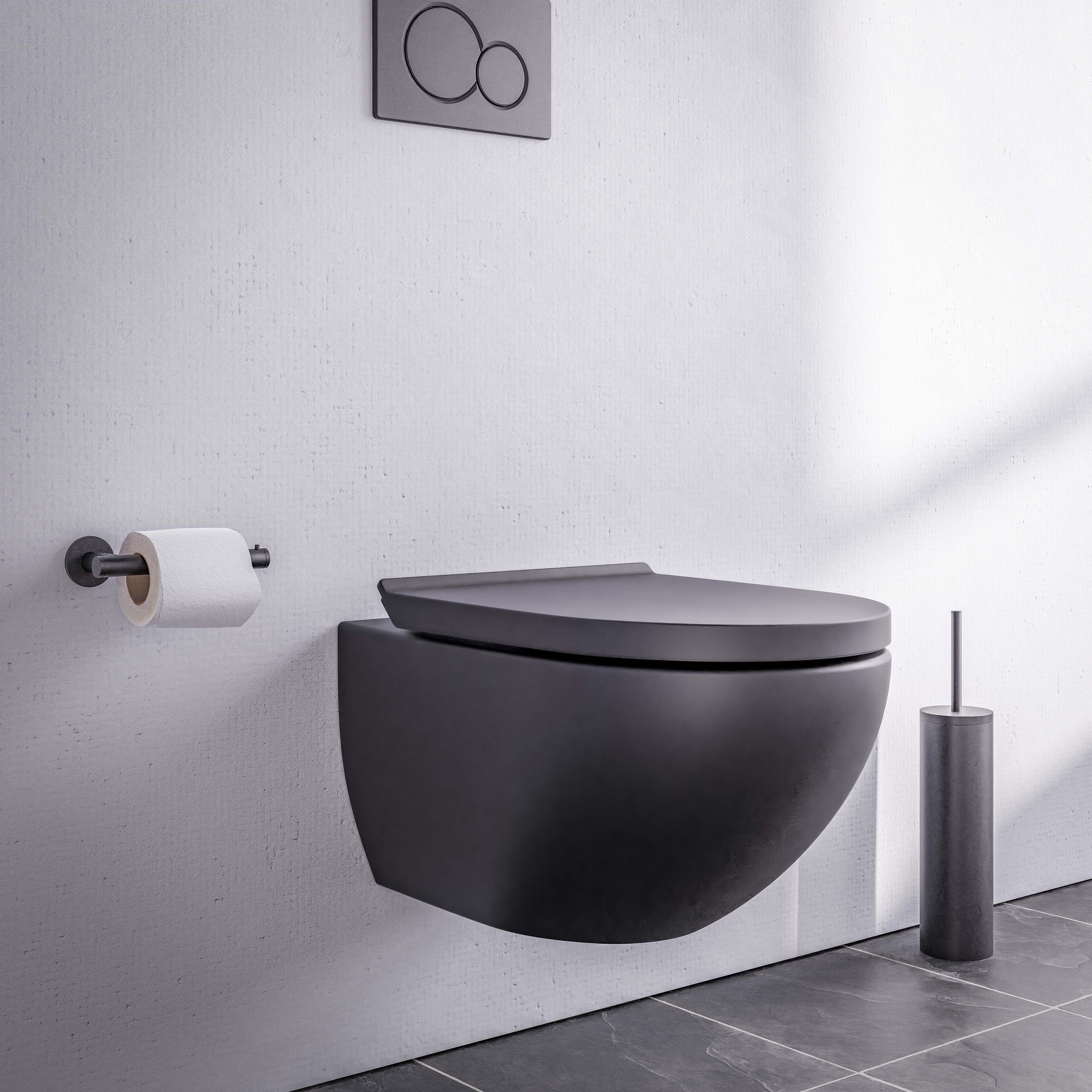 Bernstein Tiefspül-WC E-9030, Wandhängend, Wand-WC Ei-Form Schwarz matt Spülrandlos Nano Softclose