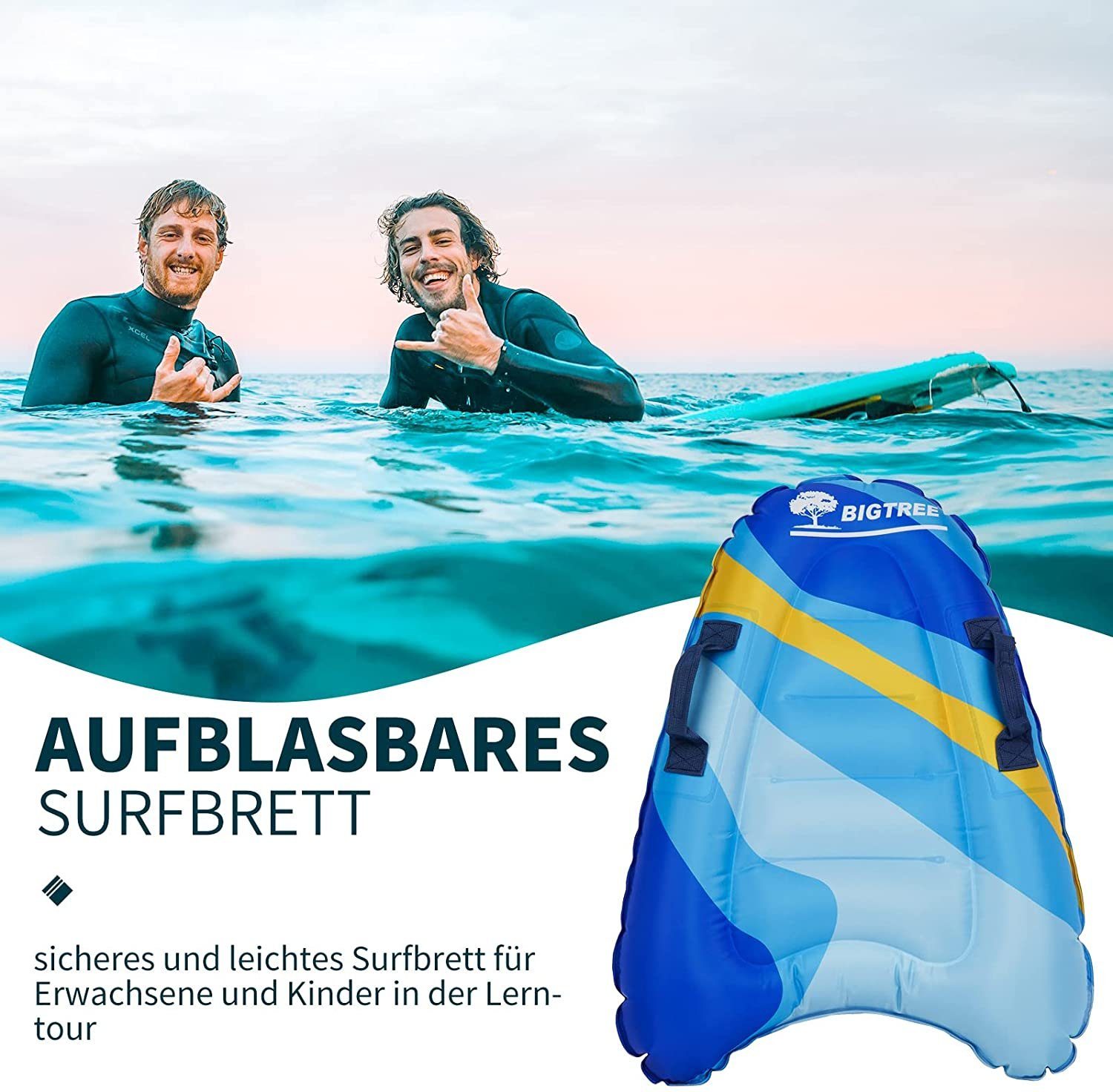 KAHOO Inflatable SUP-Board Aufblasbares Blau 52x14x70cm, Schwimmhilfe Bodyboard