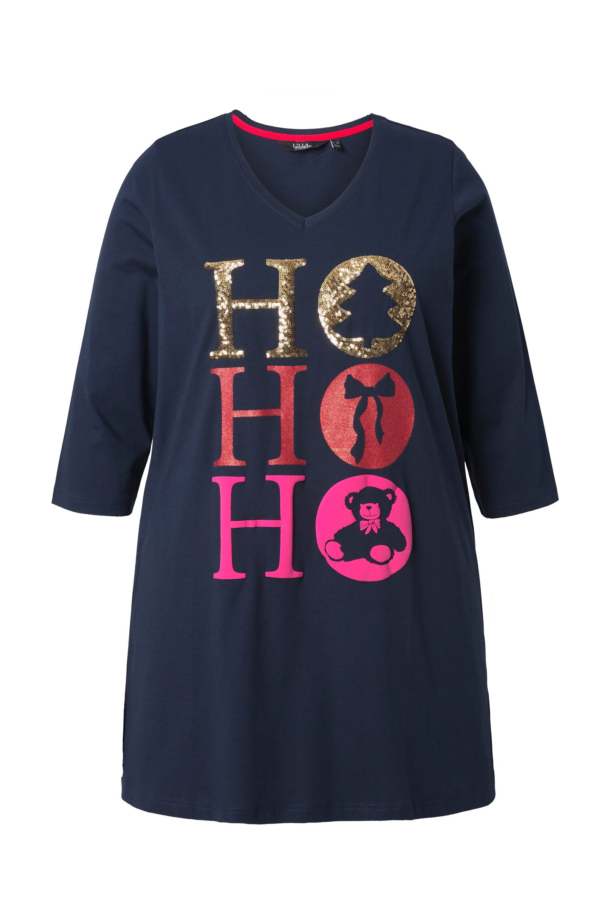Ulla Popken Longshirt Longshirt Ho Ho Ho A-Linie V-Ausschnitt Langarm günstig online kaufen