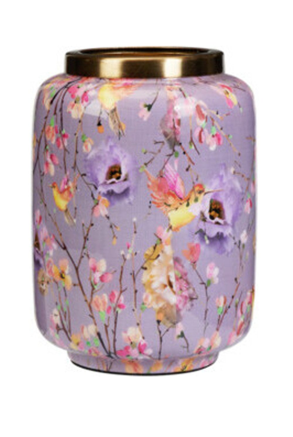 Koopman Tischvase Metall-Vase PURPLE FLOWER lila 30 cm mit Blumenprint
