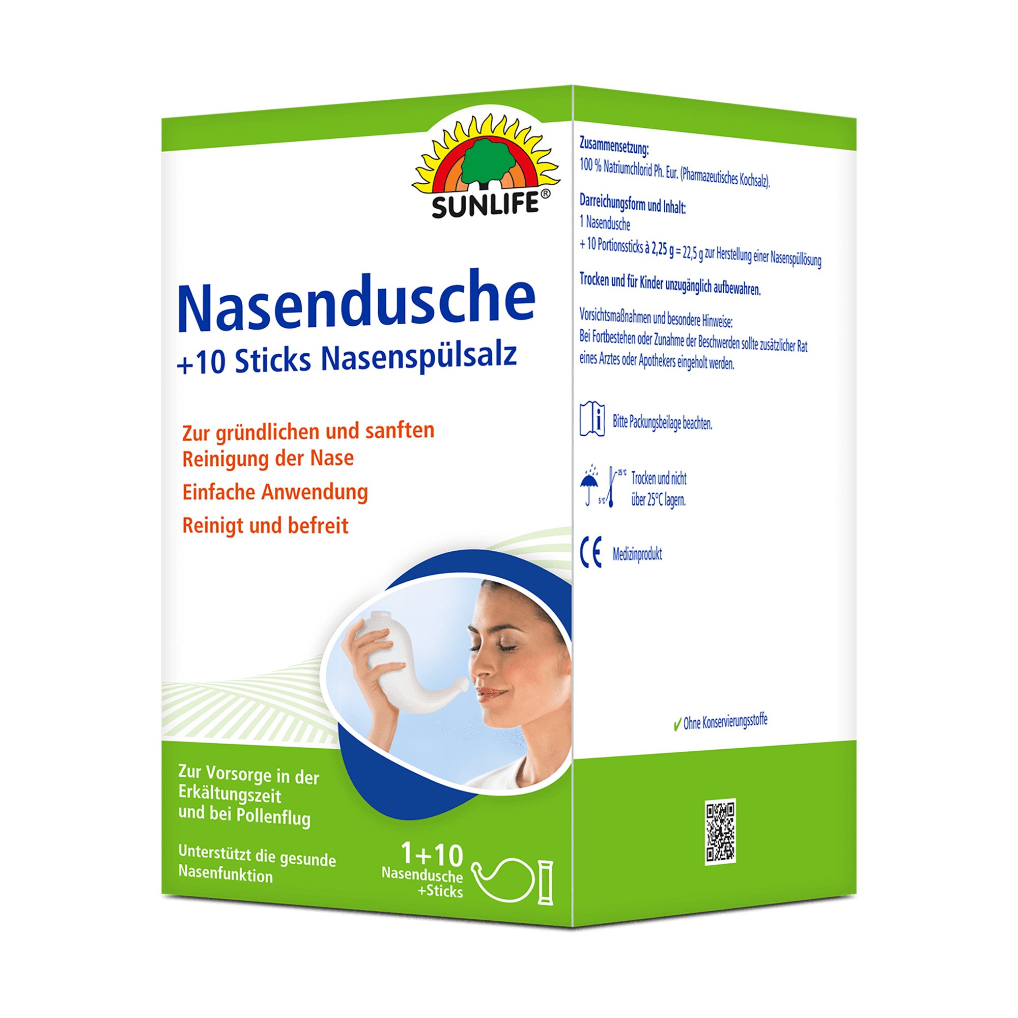 SUNLIFE Nasendusche SUNLIFE® Nasendusche + 10 Sticks bei Erkältung/Pollen Nasenreinigung