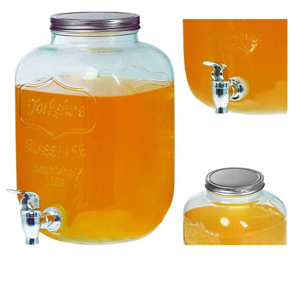 Haushaltshobel Getränkespender mit Hahn 4L Glas Glance Zapfhahn Wasserspender Limonad