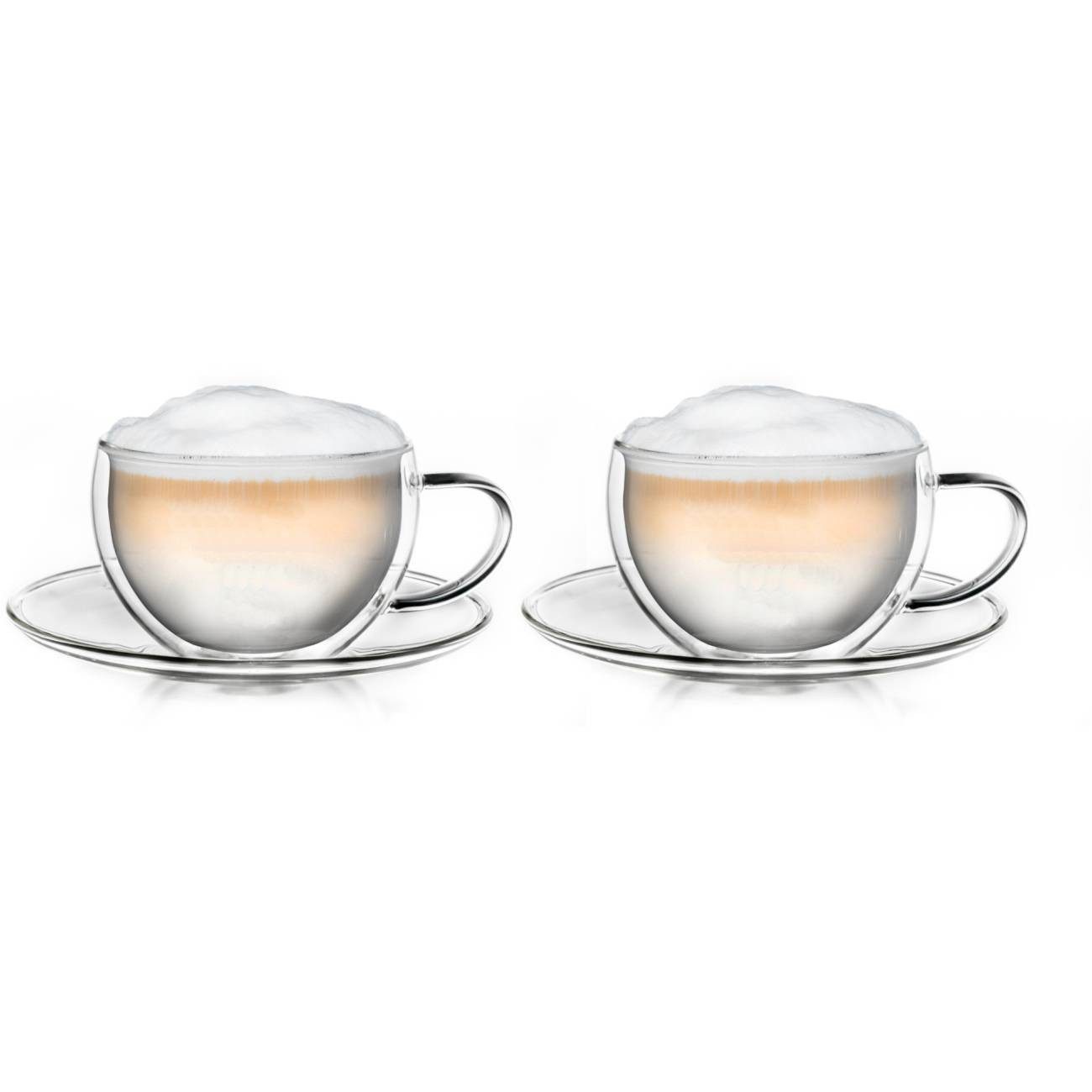 Creano Teeglas Thermo-Tasse doppelwandige Tee-Tasse mit Untersetzer 250ml, 2er Set