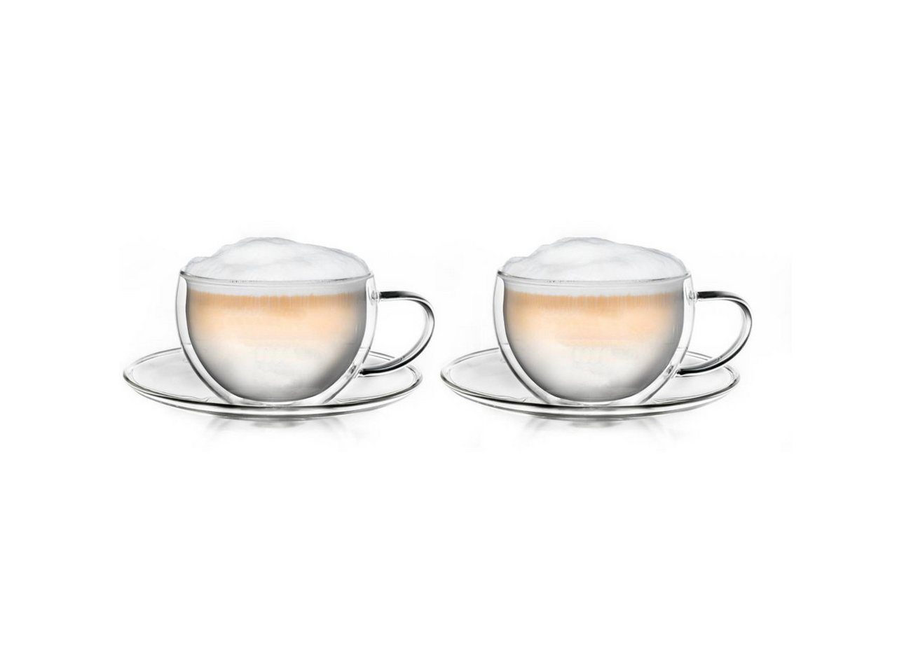 Creano Teeglas Thermo-Tasse doppelwandige Tee-Tasse mit Untersetzer 250ml, 2er Set