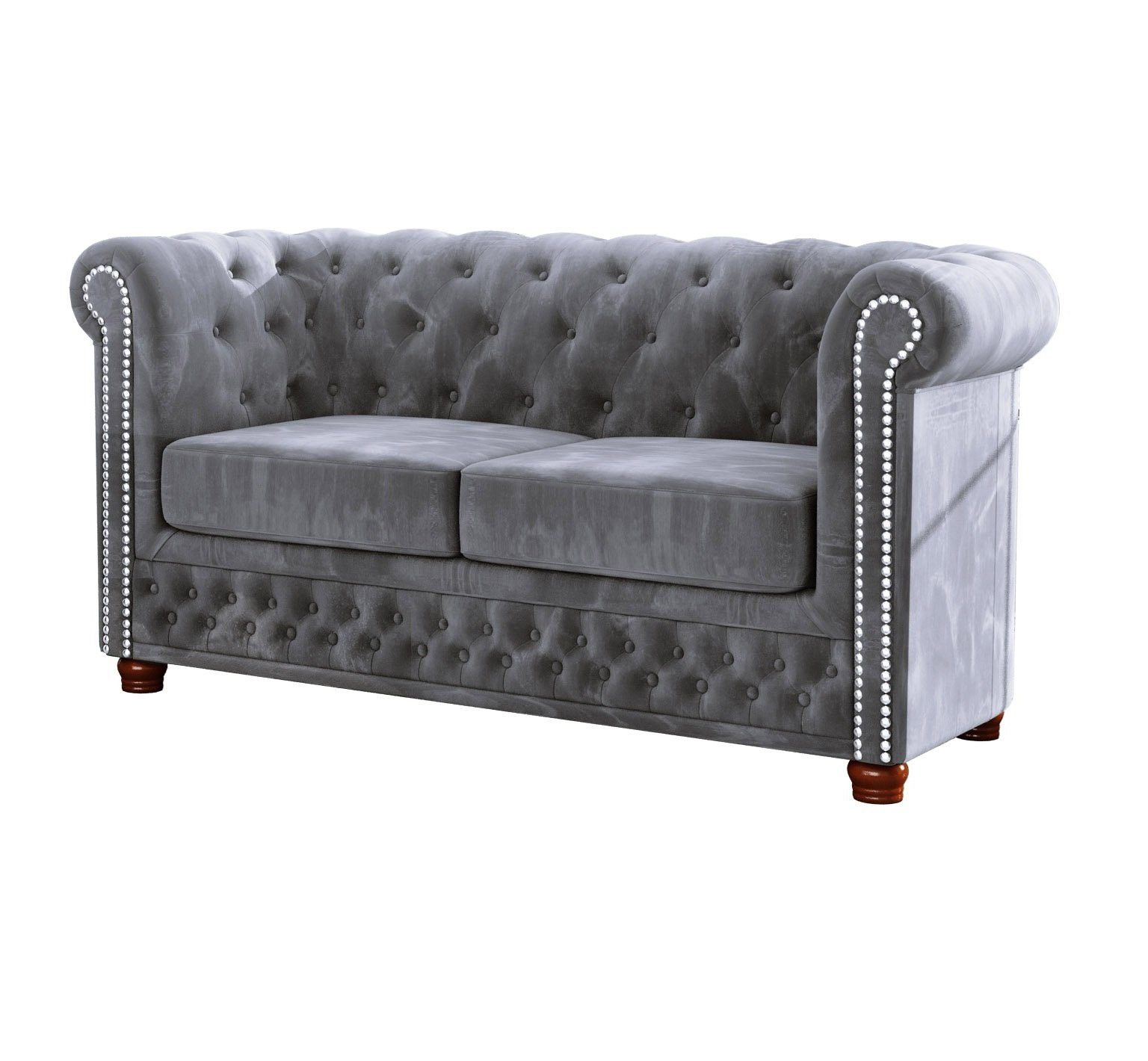 S-Style Möbel Chesterfield-Sofa Leeds, 2-Sitzer aus Samt-Stoff mit Holzfüße günstig online kaufen