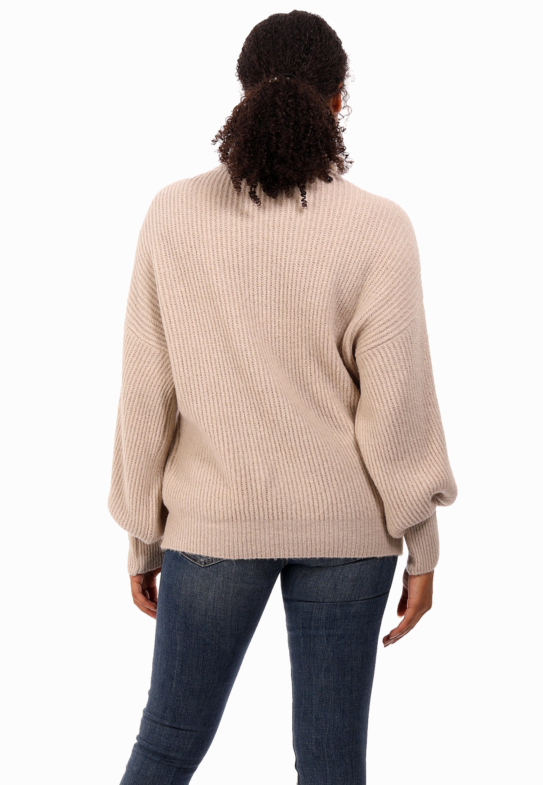 YC Fashion & Pullover casual Oversize Damen wollweiß One (1-tlg) Sweater Strickpullover Winter Style mit Rollkragen Size Casual