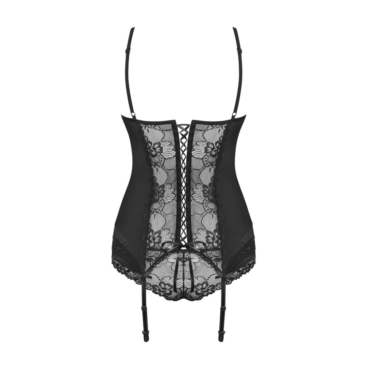 Corsage Obsessive & corset black Heartina (L/XL,S/M) thong - OB