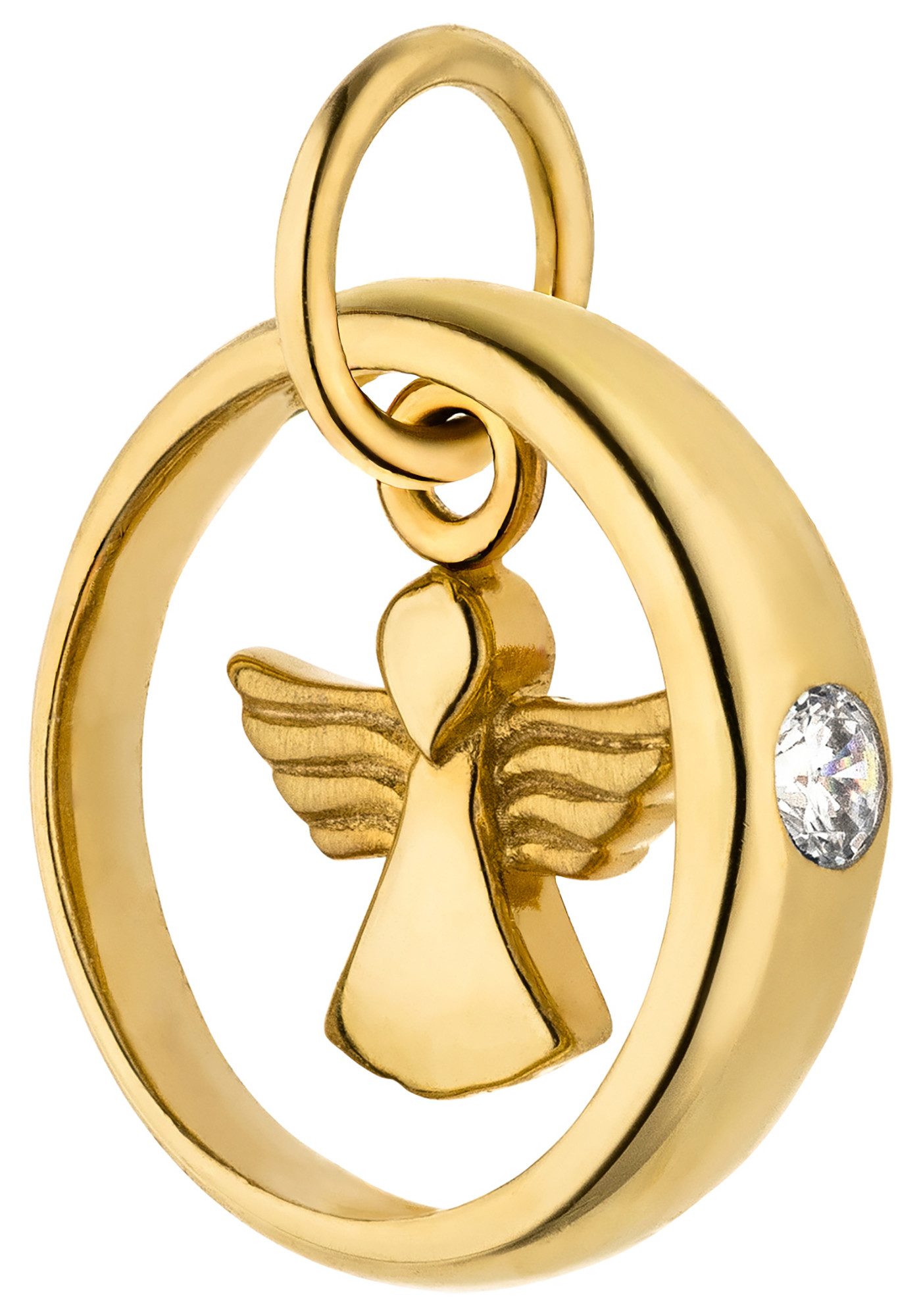JOBO Kettenanhänger Anhänger Taufring Engel Schutzengel 11 mm, 8 Karat 333 Gold mit Zirkonia