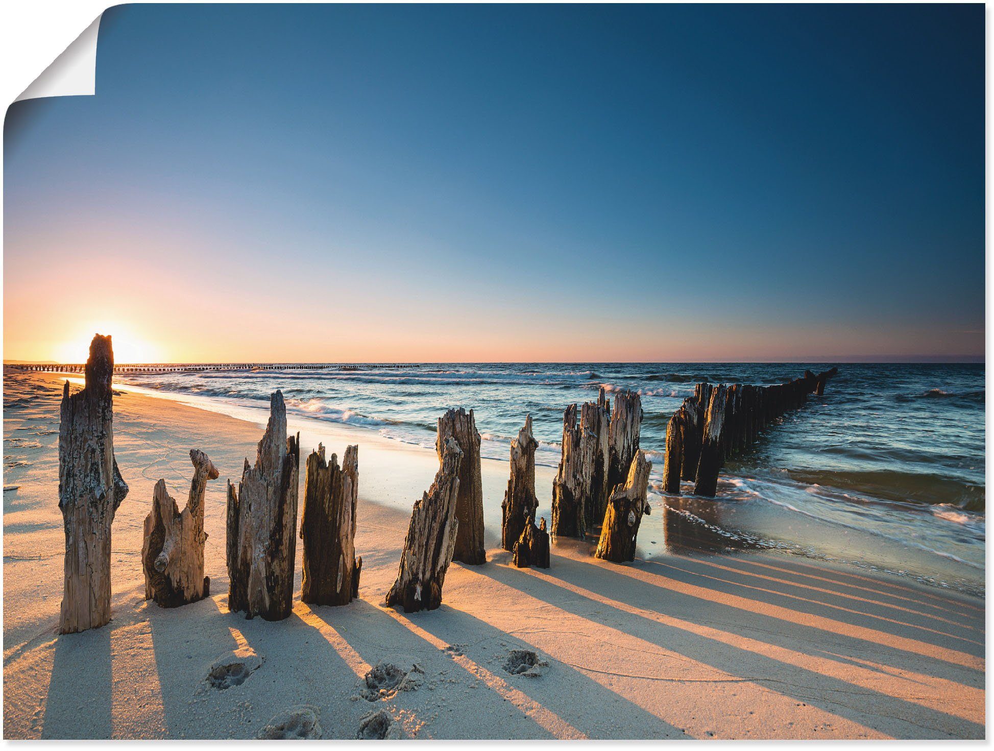 Artland Wandbild Sonnenuntergang Strand Wellenbrecher, Meer Bilder (1 St), als Alubild, Leinwandbild, Wandaufkleber oder Poster in versch. Größen