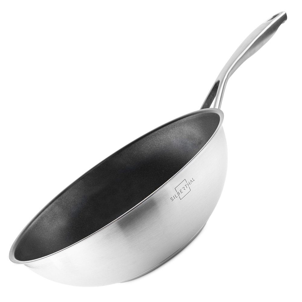 SILBERTHAL Wok Pfanne 28 cm Induktion, Edelstahl, spülmaschinengeeignet
