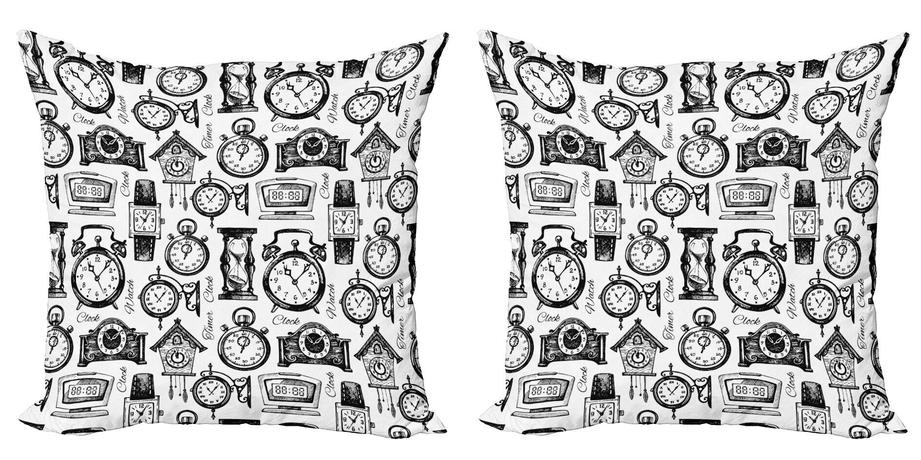 Doppelseitiger (2 Stück), Abakuhaus Digitaldruck, Clocks Jahrgang Kissenbezüge Drawn Modern Accent Hand