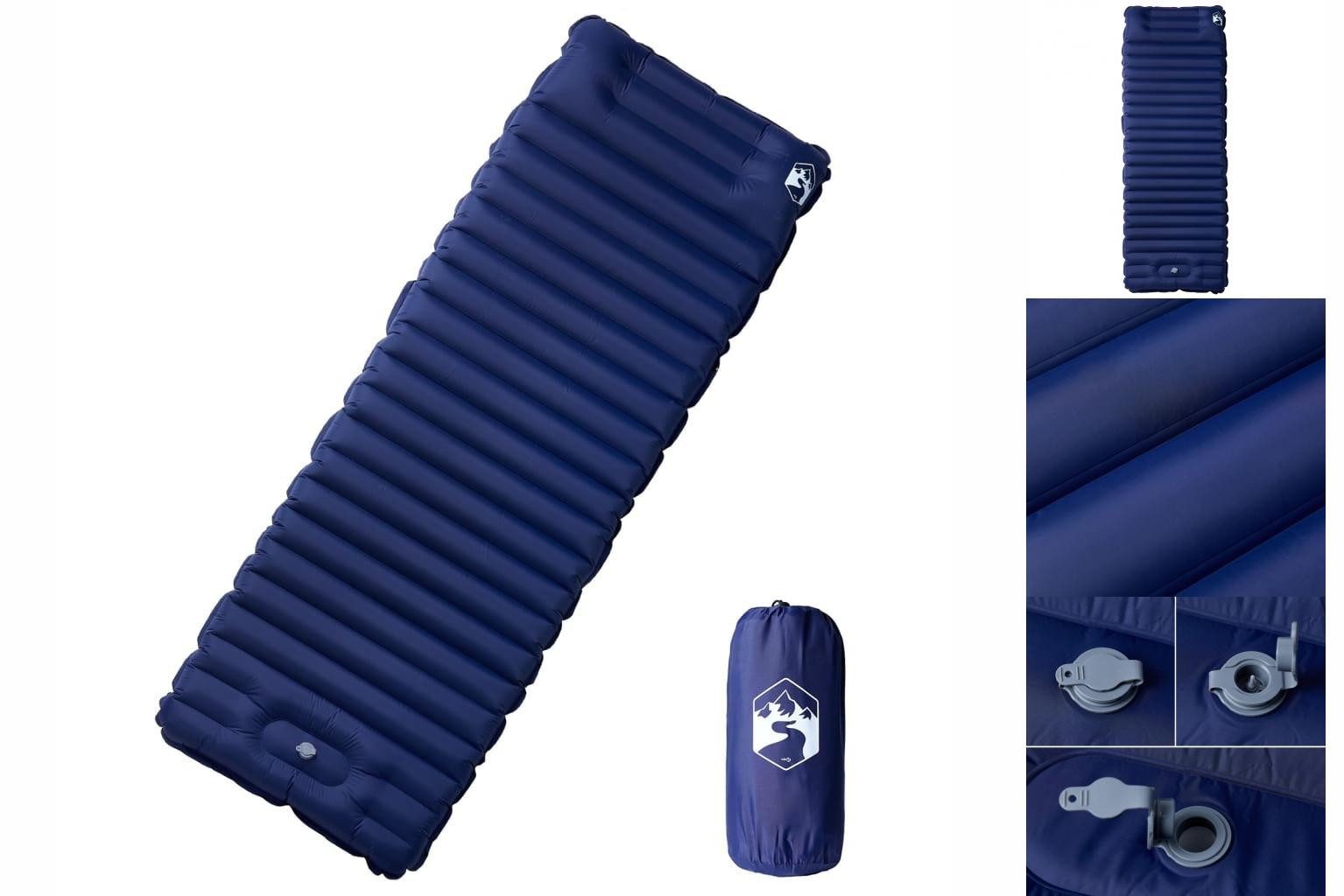 vidaXL Luftbett Isomatte mit Integriertem Kissen Selbstaufblasend Marineblau Camping O
