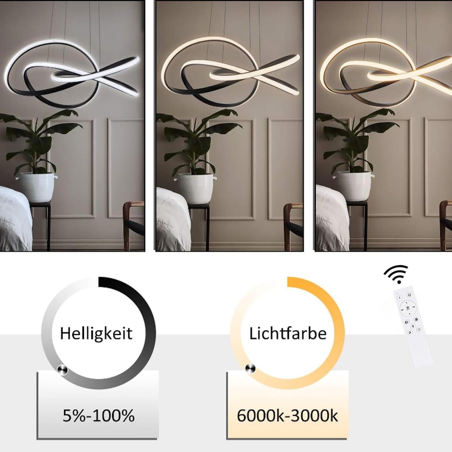 Nettlife LED Kronleuchter Pendelleuchte in Weiß 62/68W Ringe, Höhenverstellbar, LED fest integriert, Warmweiß Neutralweiß Kaltweiß, Arbeitszimmer Küche Esszimmer Treppenlicht Kaffeeraum