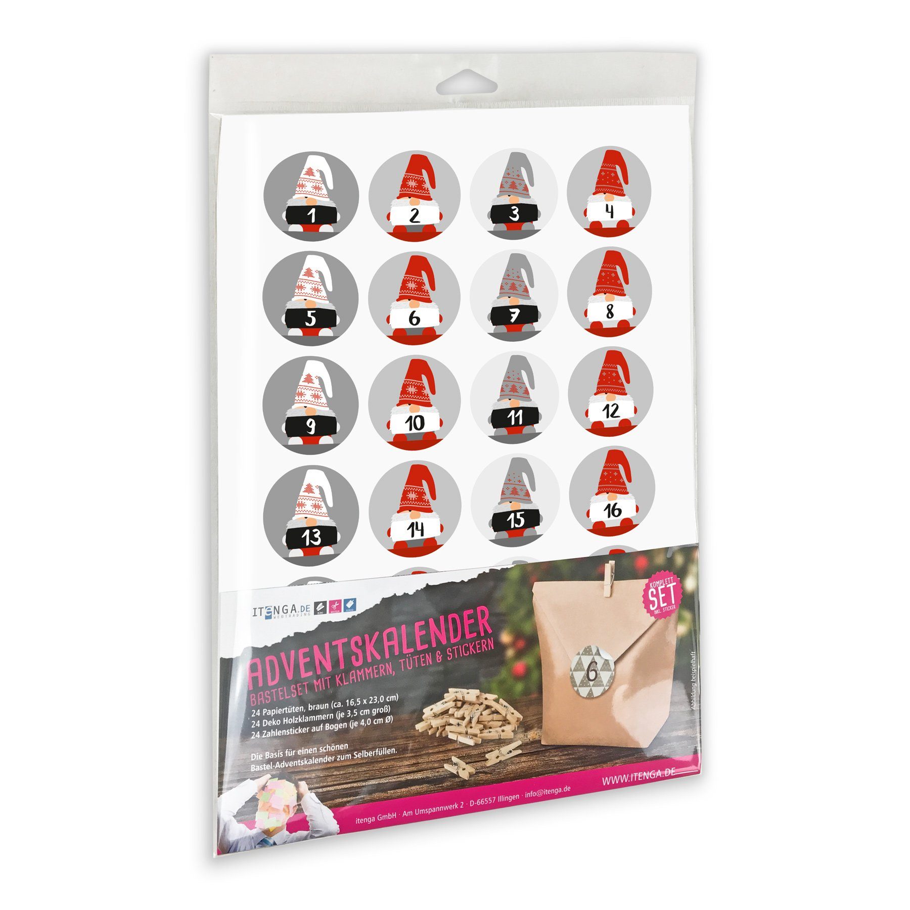 Adventskalender Geschenktüten Sticker Wichtelbande Adventskalender Klammern 29 itenga befüllbarer Set +