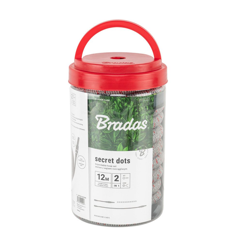 Bradas Gartenschlauch Flexibler Gartenschlauch 12m SECRET DOTS Set mit Sprühdüse 1/2 3/4