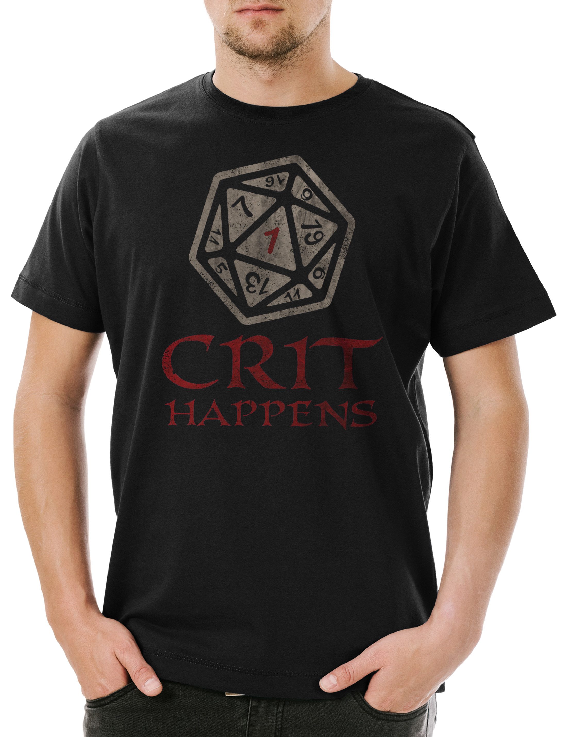Print-Shirt Crit Happens Herren T-Shirt Dungeons RPG Roleplay Dragons Online 80s