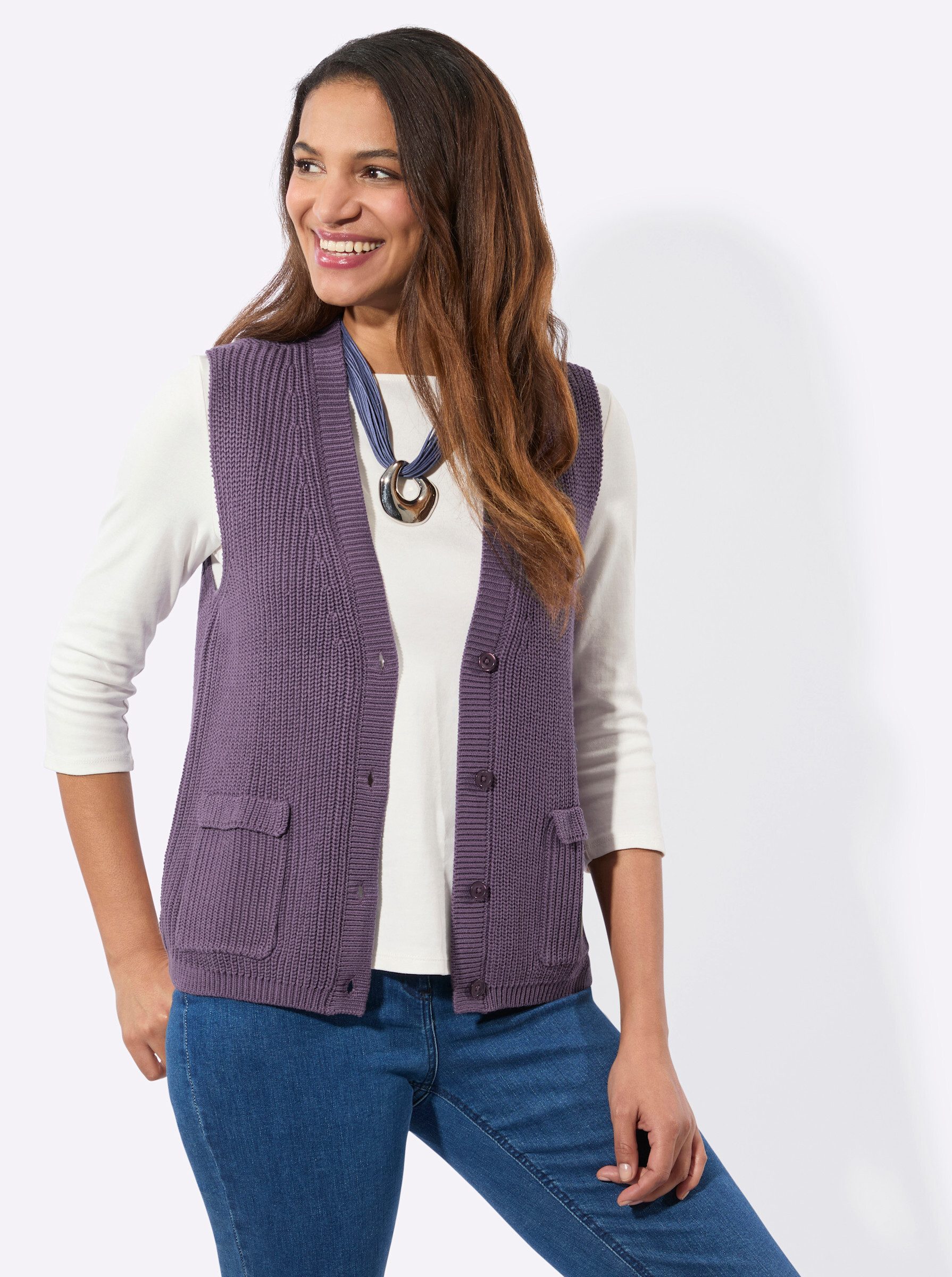 Witt Strickweste Strickweste Ärmellos Rippoptik