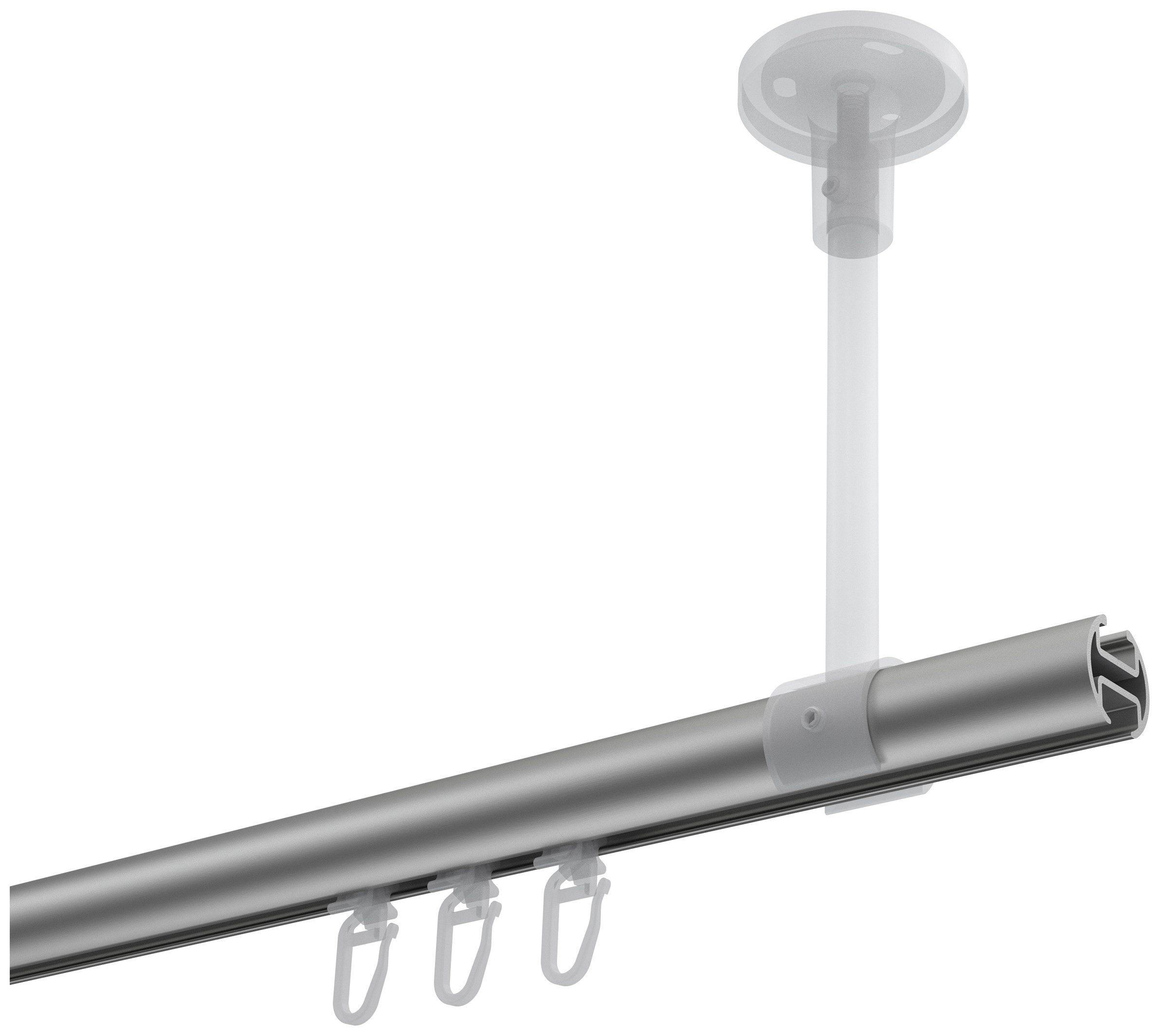 INTERDECO Innenlaufschiene Sonette Santo, Ø 20 mm, 1-läufig, Fixmaß, kürzbar, Deckenmontage, Aluminium, Silbergrau / Chrom / Bicolor