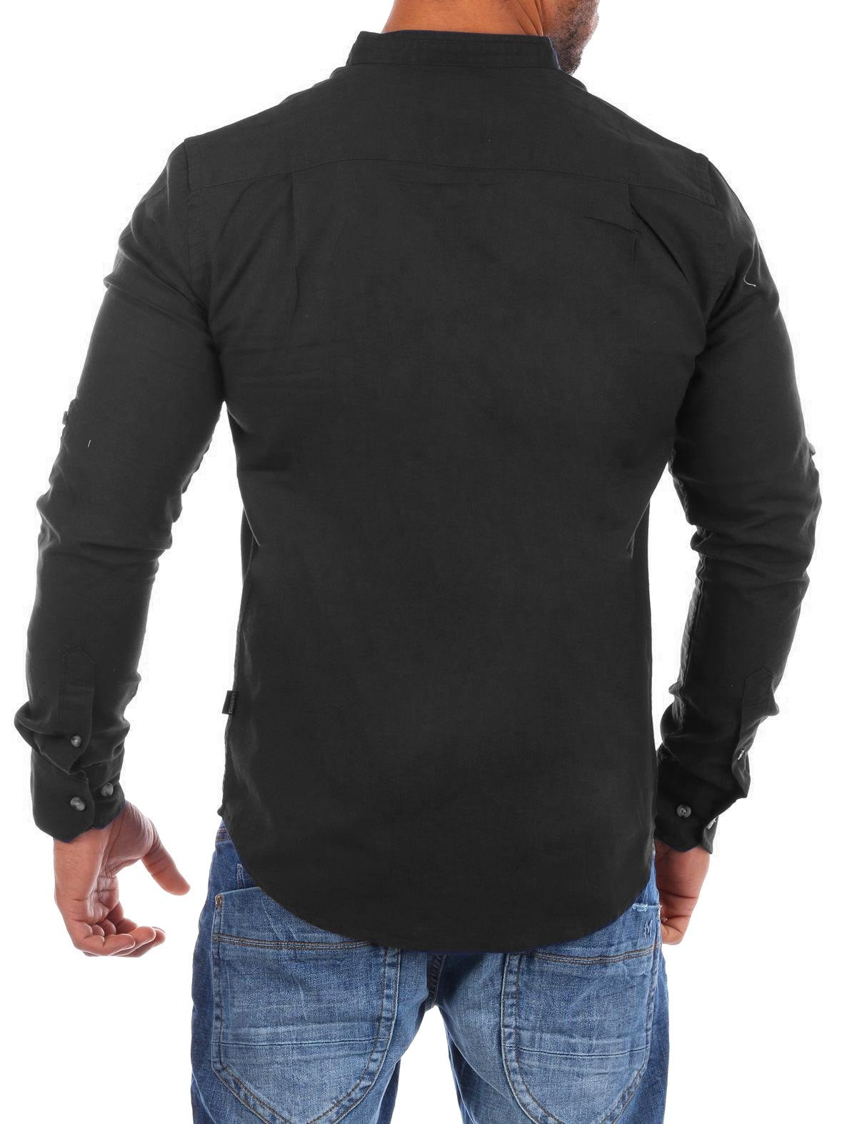 CARISMA Langarmhemd Herren Leinen Baumwoll Mix Hemd 8389 Regular Langarm Stehkragen Uni