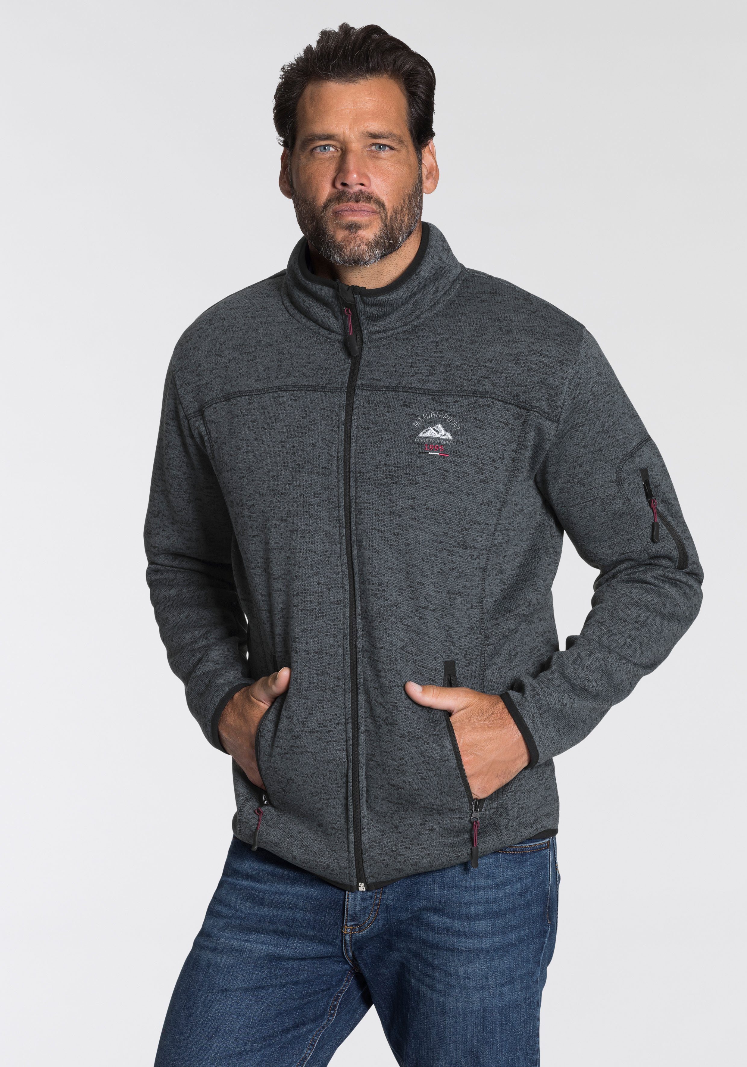 Mans World Strickfleecejacke, für die Übergangszeit, mit Reißverschlusstasc günstig online kaufen