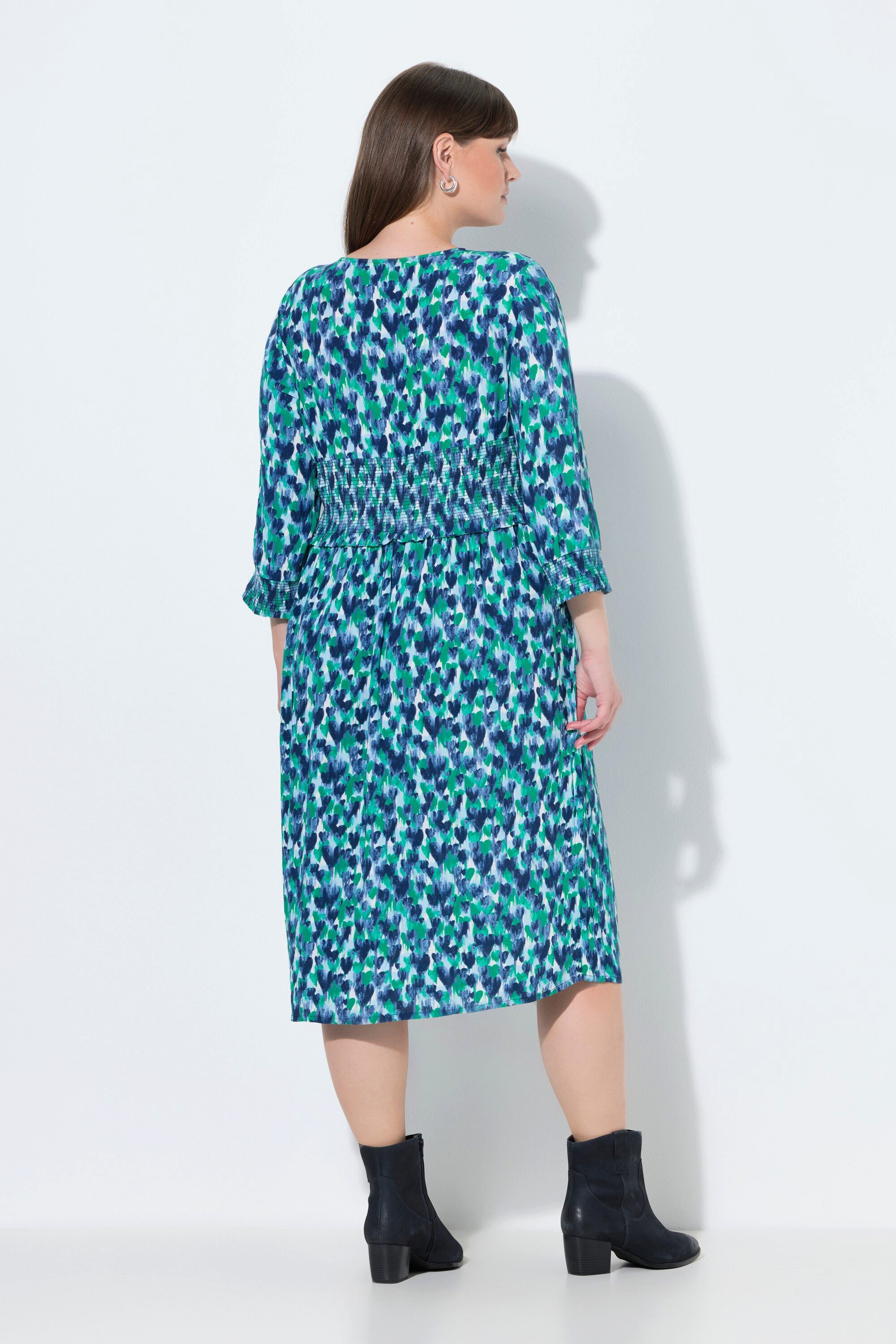 Ulla Popken Jerseykleid Midikleid Herzen Wickeloptik V-Ausschnitt 3/4-Arm