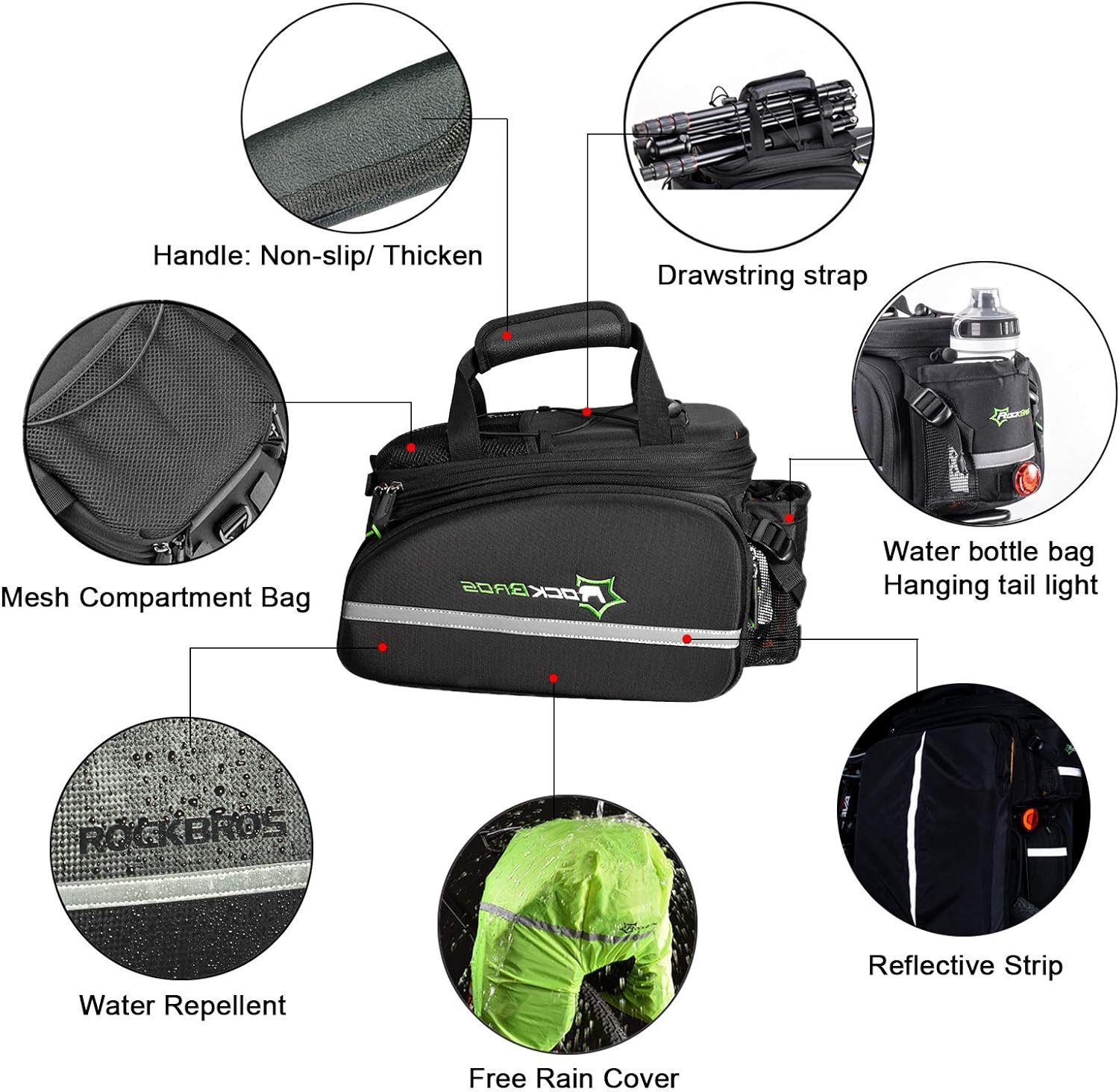 ROCKBROS Fahrradtasche Fahrrad Gepäckträgertasche, erweiterba, mit Trennwand, Reflektierender Streifen