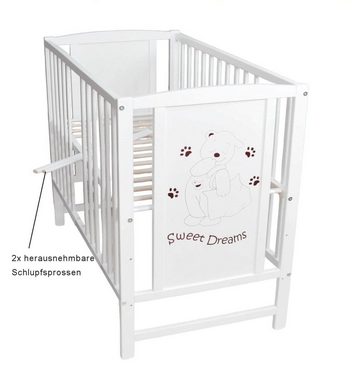 Dedstore-Baby Kinderbett Babybett 100x50cm Matratze weiß Komplett Set höhenverstellbar (Set, 2-tlg., Bett mit Matratze)
