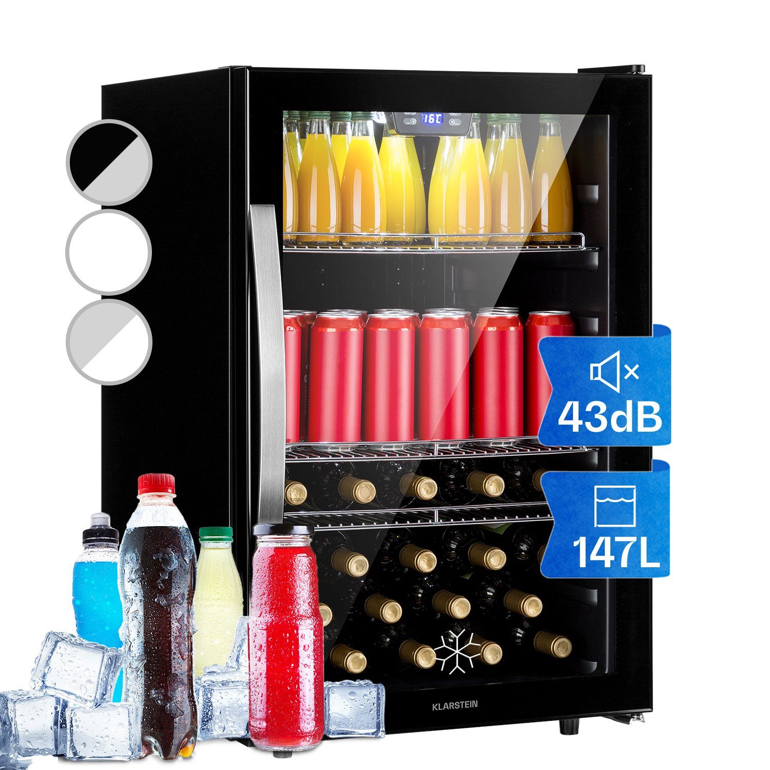 Klarstein Getränkekühlschrank Beersafe 5XL Kühlschrank 148L 3 Böden Panoramaglastür Edelstahl R600a 10045902, 85 cm hoch, 55 cm breit, Bierkühlschrank Getränkekühlschrank Flaschenkühlschrank mit Glastür