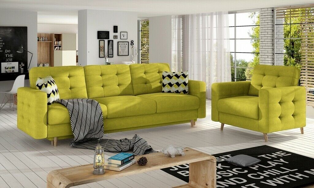Europe Sofa JVmoebel Sofagarnitur, Braune Polstermöbel Made Chesterfield Sitzer in Grün 3+1 Polster Couch