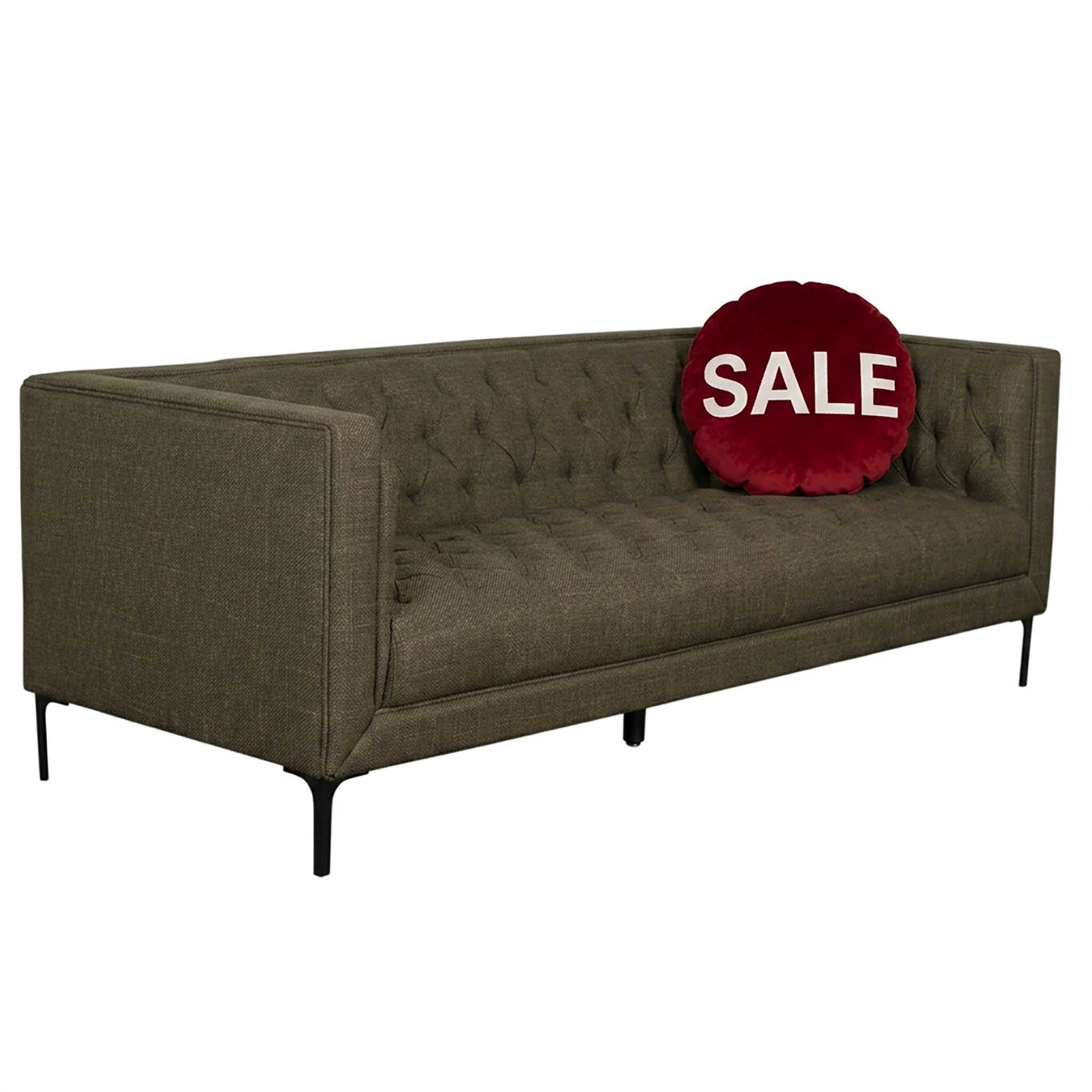 MR.DEKO Loungesofa Troia – Dreisitzer, 205x74x85 cm, Chesterfield Steppung, grün, 3-Sitzer Sofa, montiert geliefert, mit Metallfüßen 1 Teile, Standfüße aus Metall schwarz