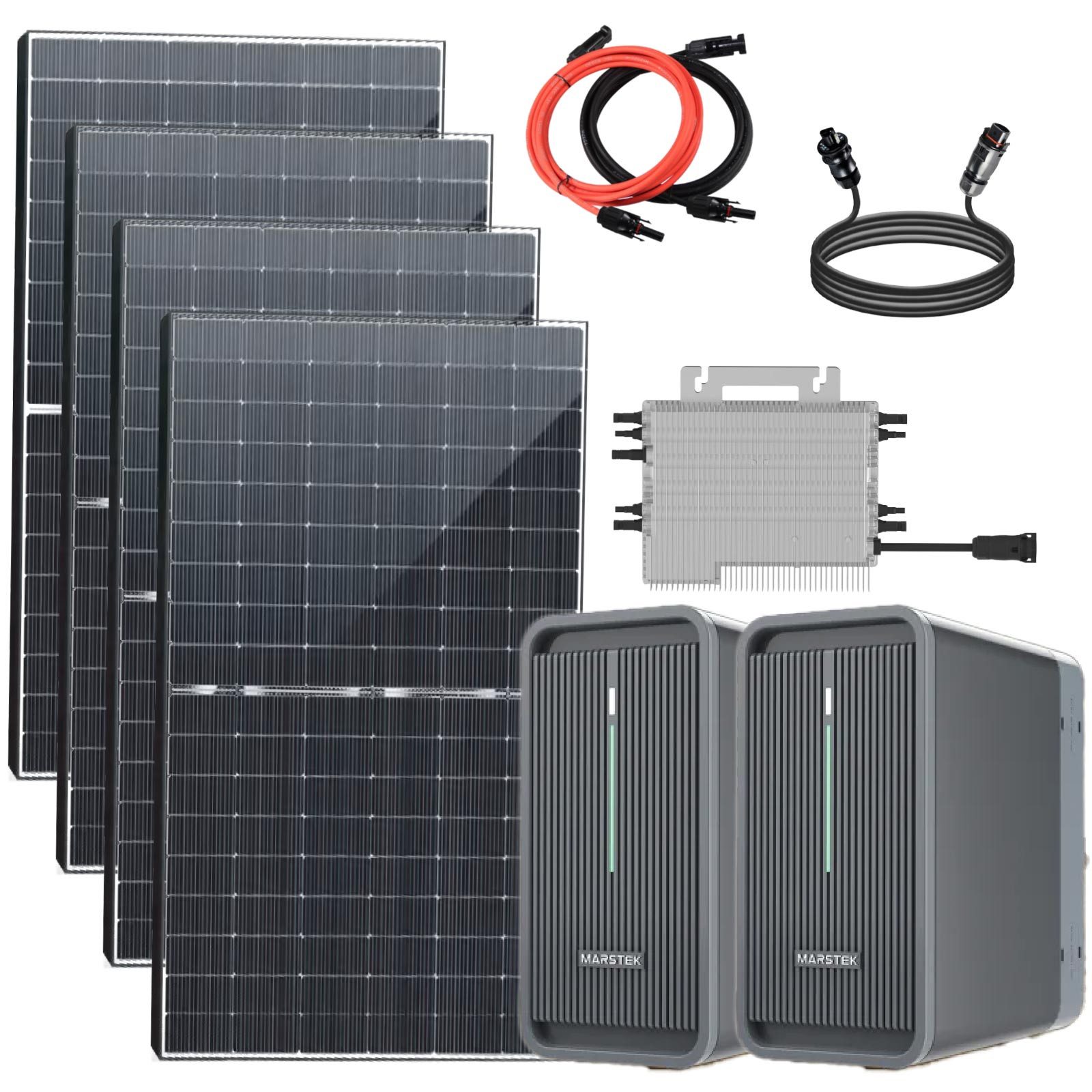 Stegpearl Balkonkraftwerk All in one 2000W Balkonkraftwerk mit Speicher Komplettset 4,48 kWh, 2000,00 W, Monokristalline, (Marstek B2500-D Solarspeicher 4,48 kWh, DEYE 1600W WIFI Wechselrichter Drosselbar auf 800W/600W)