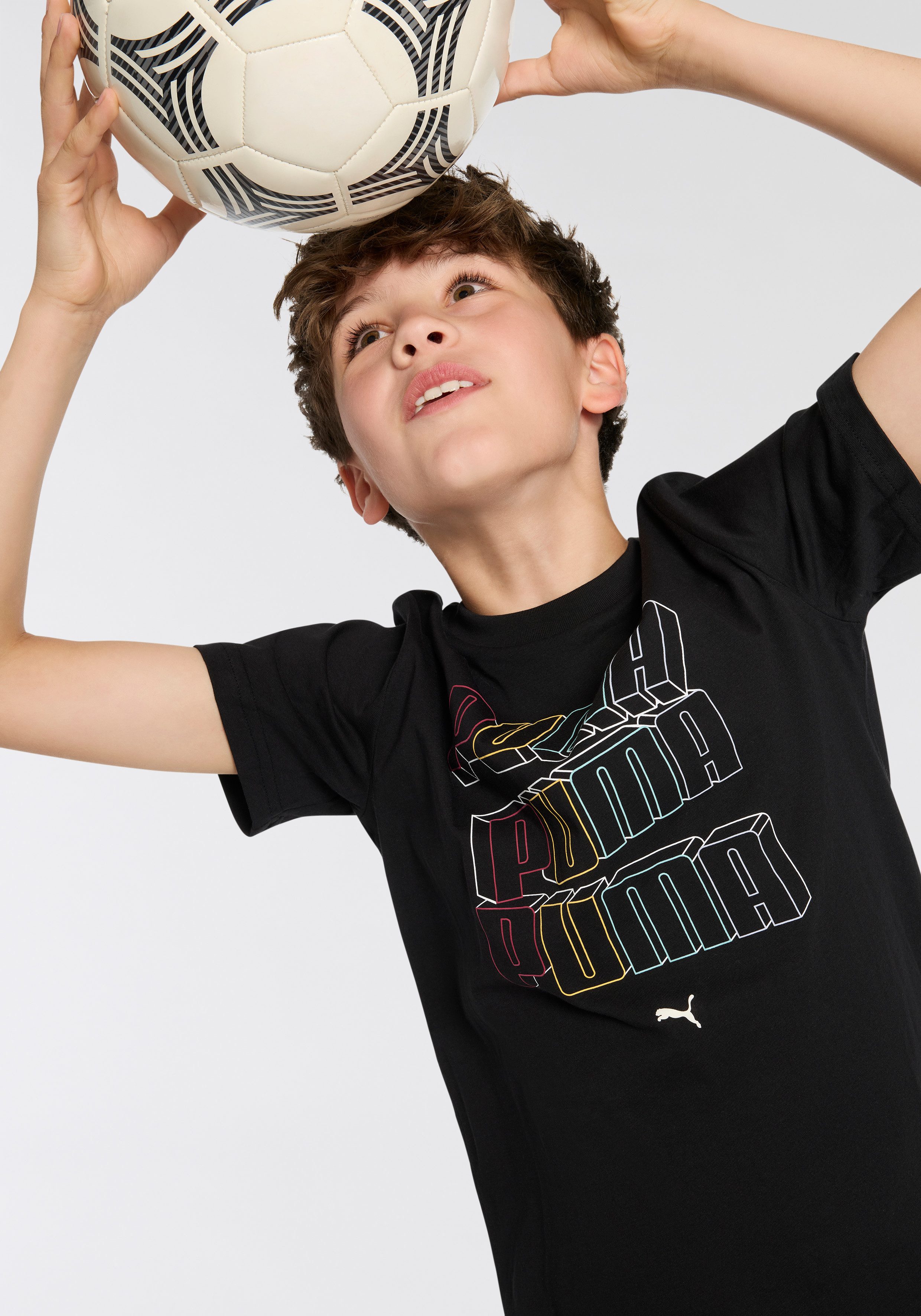 PUMA T-Shirt ESS LOGO LAB HOG TEE B für Jugendliche, sportlicher Stil, Kurzarm, Rundhalsausschnitt