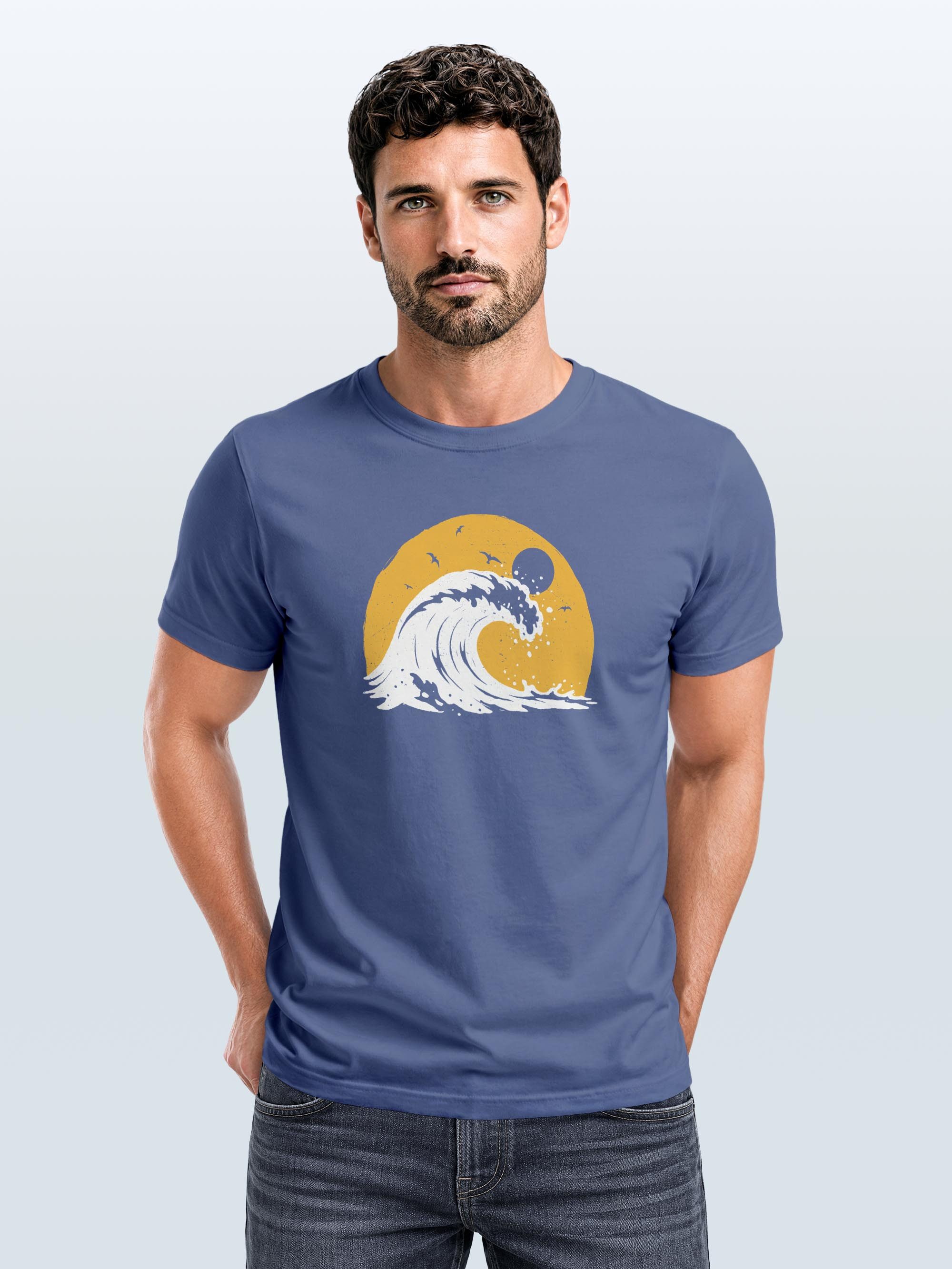 Neverless Print-Shirt Herren T-Shirt Frontprint Welle Printshirt Maritim Meer Surfing mit Print