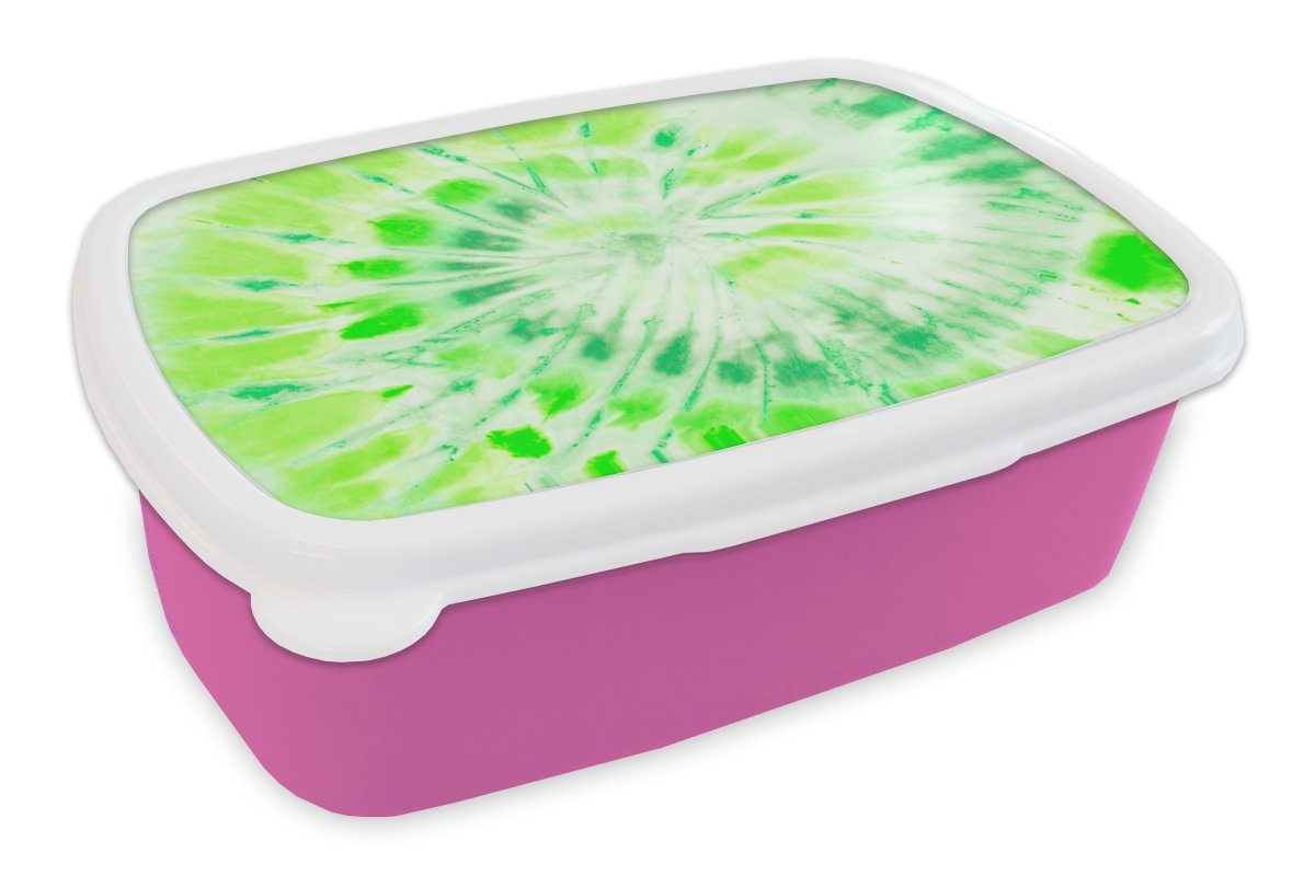 MuchoWow Lunchbox Krawattenfärbung - Muschel - Grün, Kunststoff, (2-tlg), Brotbox für Erwachsene, Brotdose Kinder, Snackbox, Mädchen, Kunststoff rosa