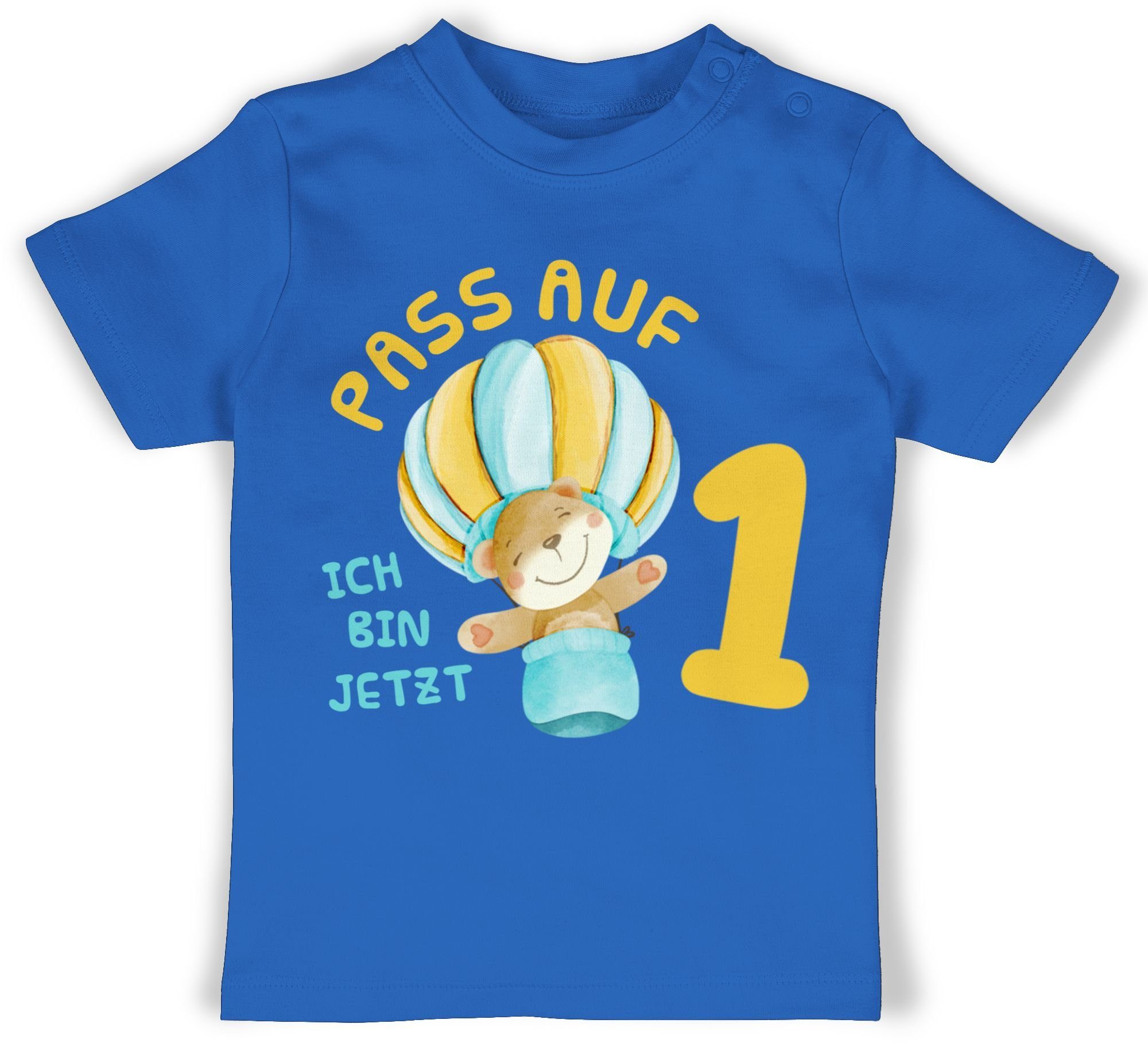 Shirtracer T-Shirt Pass auf ich bin jetzt eins Bär Heißluftballon 1. Geburtstag 3 Royalblau