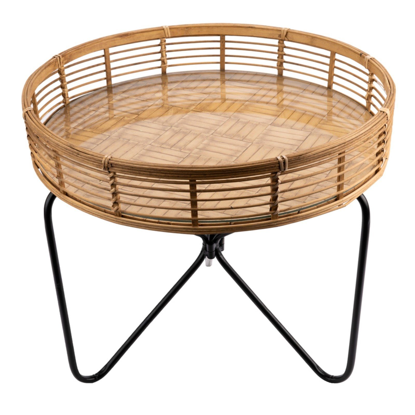 Signature Home Collection Beistelltisch Runder Beistelltisch aus Rattan natur Metall schwarz (1 Stück, 1x Beistelltisch), Breite 58 cm