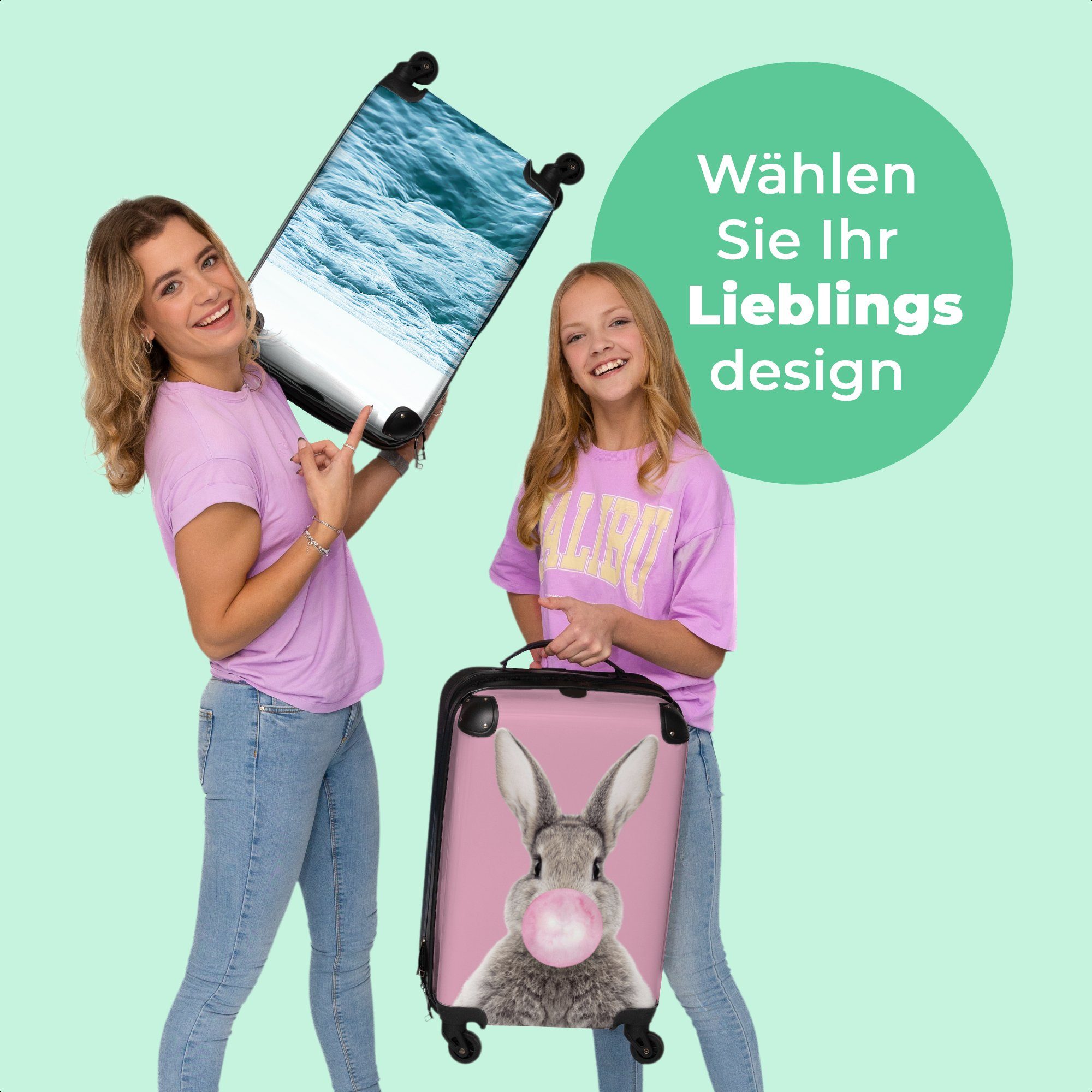 - 4 NoBoringSuitcases.com© mit Kleine Reisekoffer Rollkoffer - Ozean, - Cabin Trolley Rollen Wasser Handgepäckkoffer - Rollen, Meer 4 55x35x20cm Natur Handgepäck