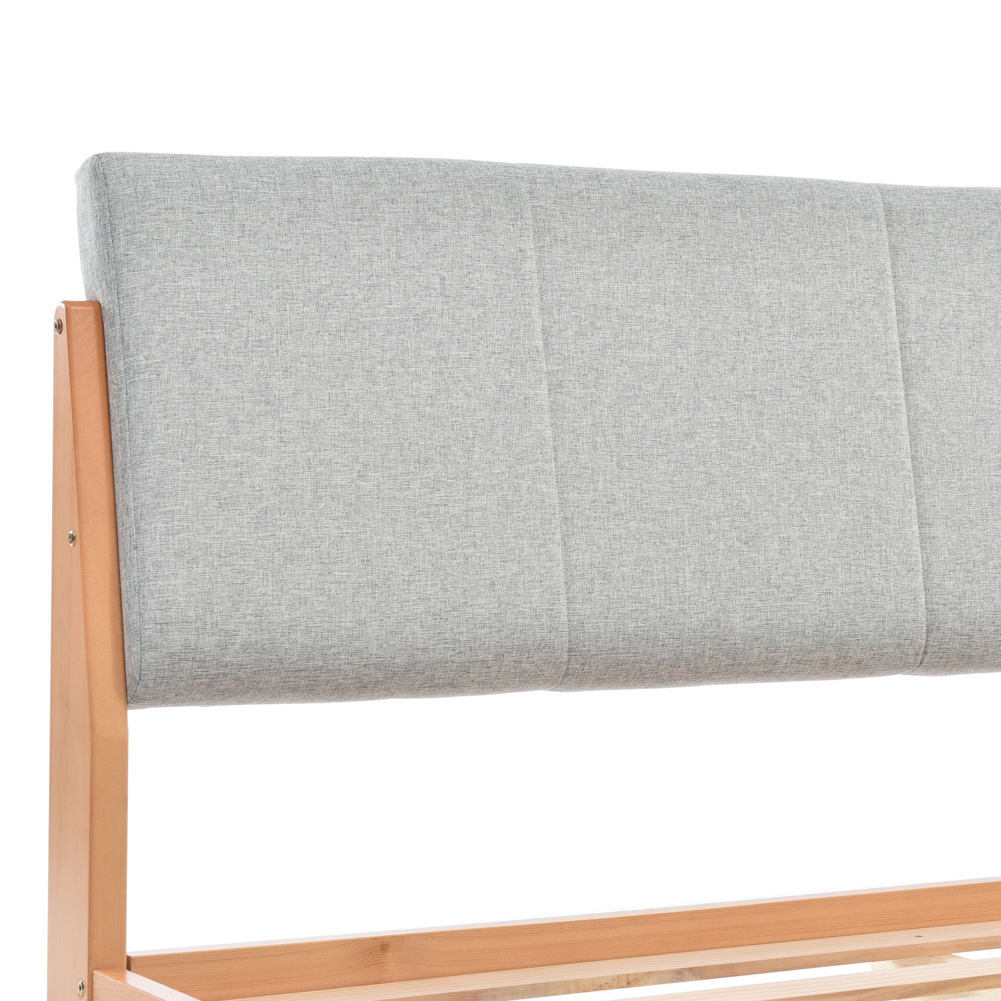 Massivholzbett (Jugendbett), Doppelbett mit Polsterkopfteil, 140x200cm, Kiefer